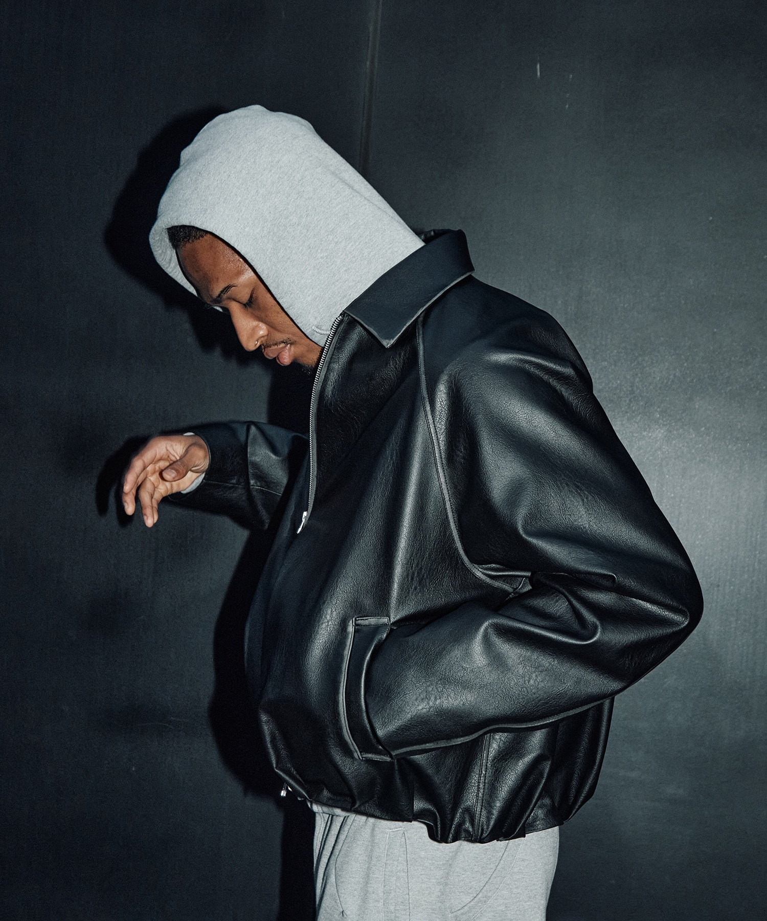 BALOON ZIP UP JACKET FAUX LEATHER CONZ