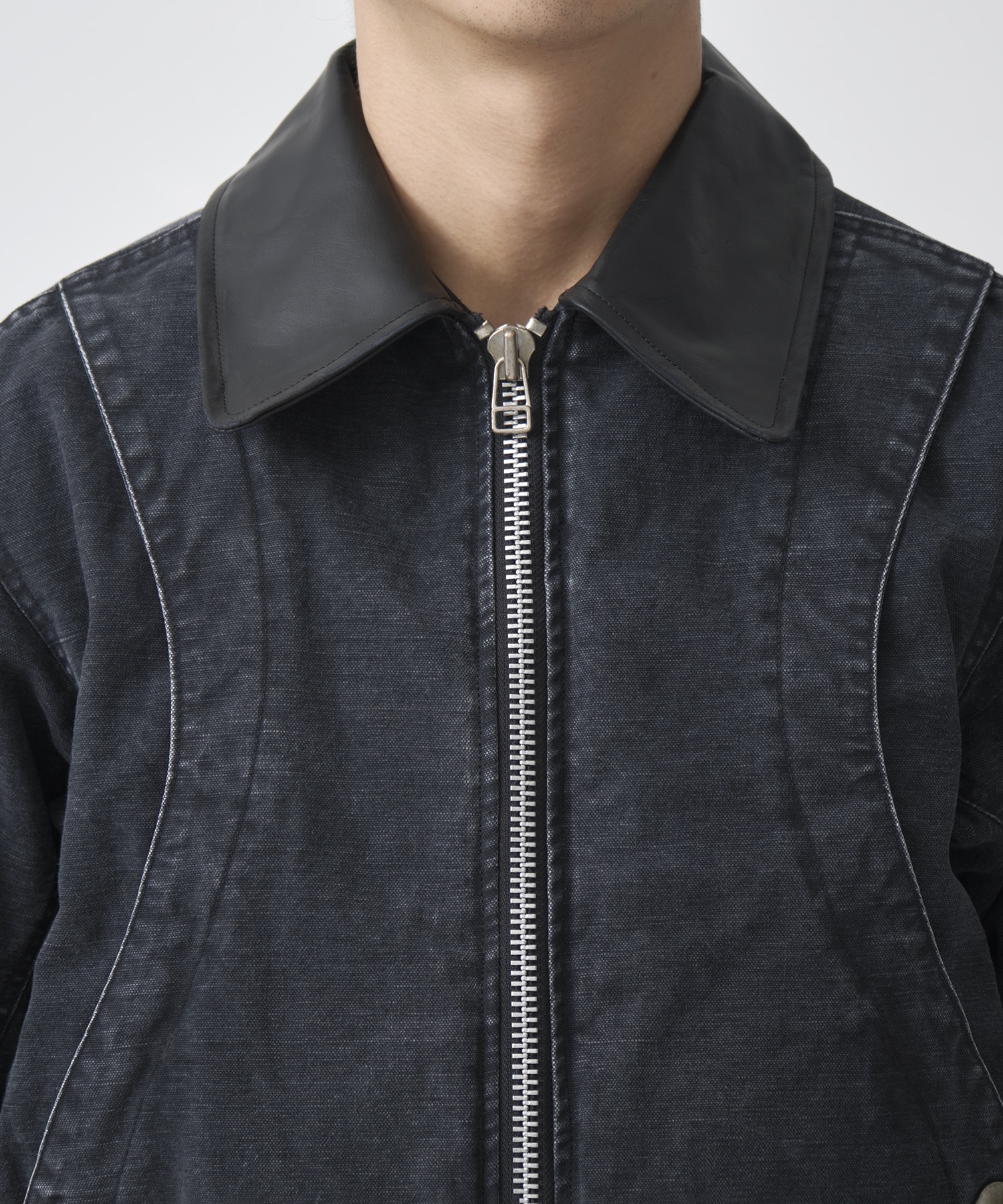 別注 Leather collar utility jacket NVRFRGT