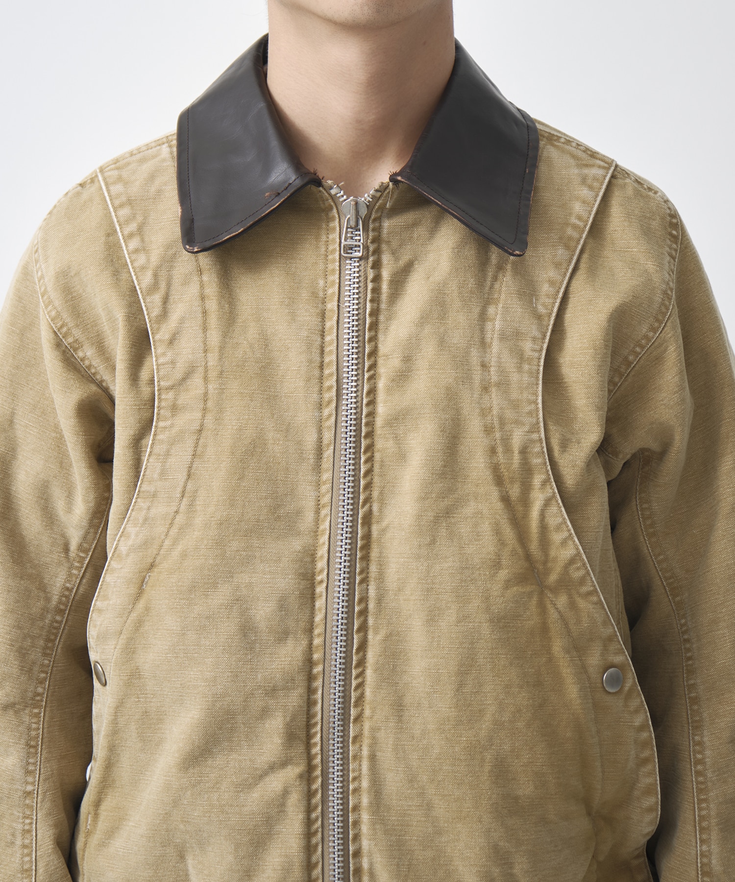 別注 Leather collar utility jacket NVRFRGT