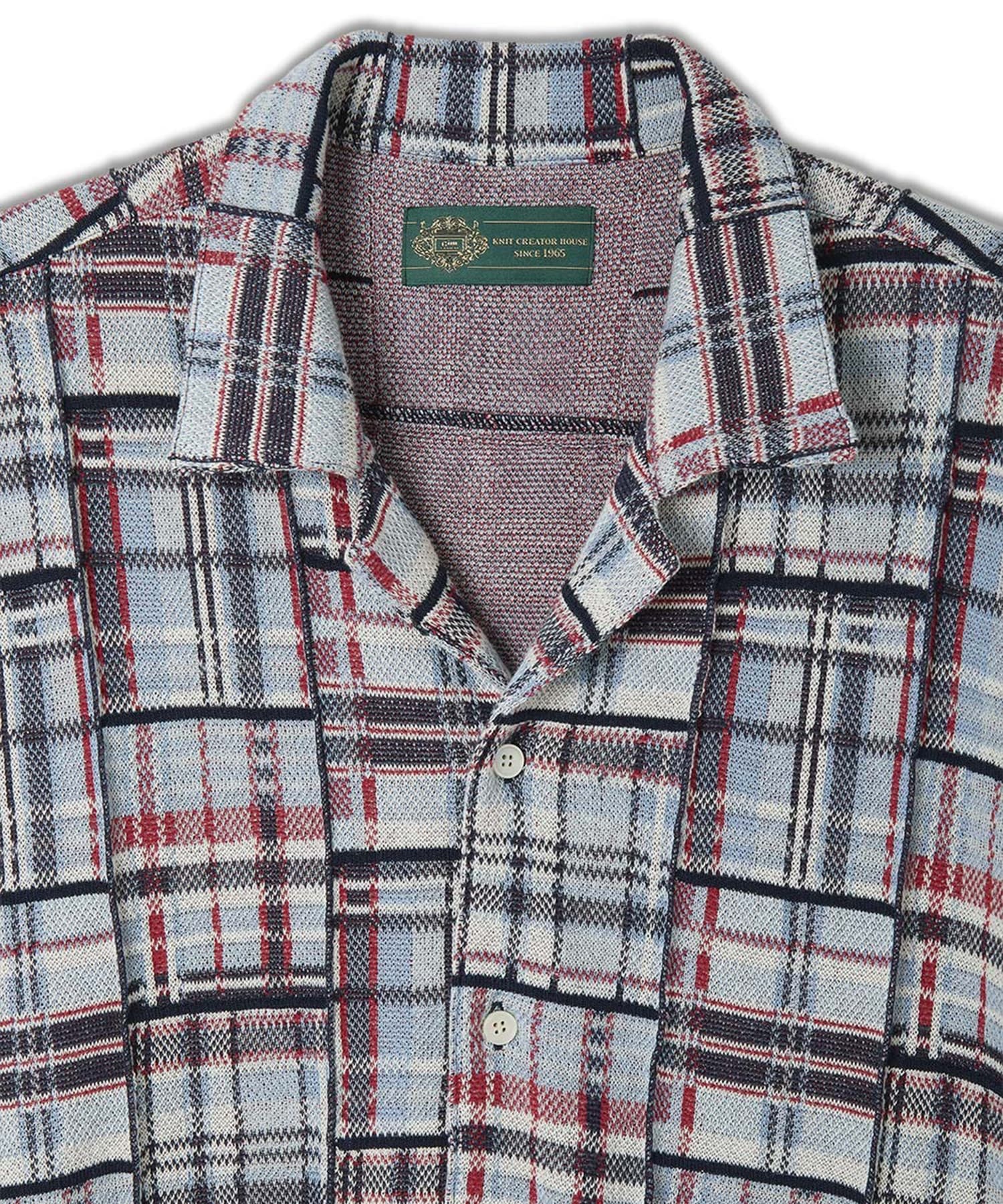 Knitted Patchwork Open Collar Shirt gim context