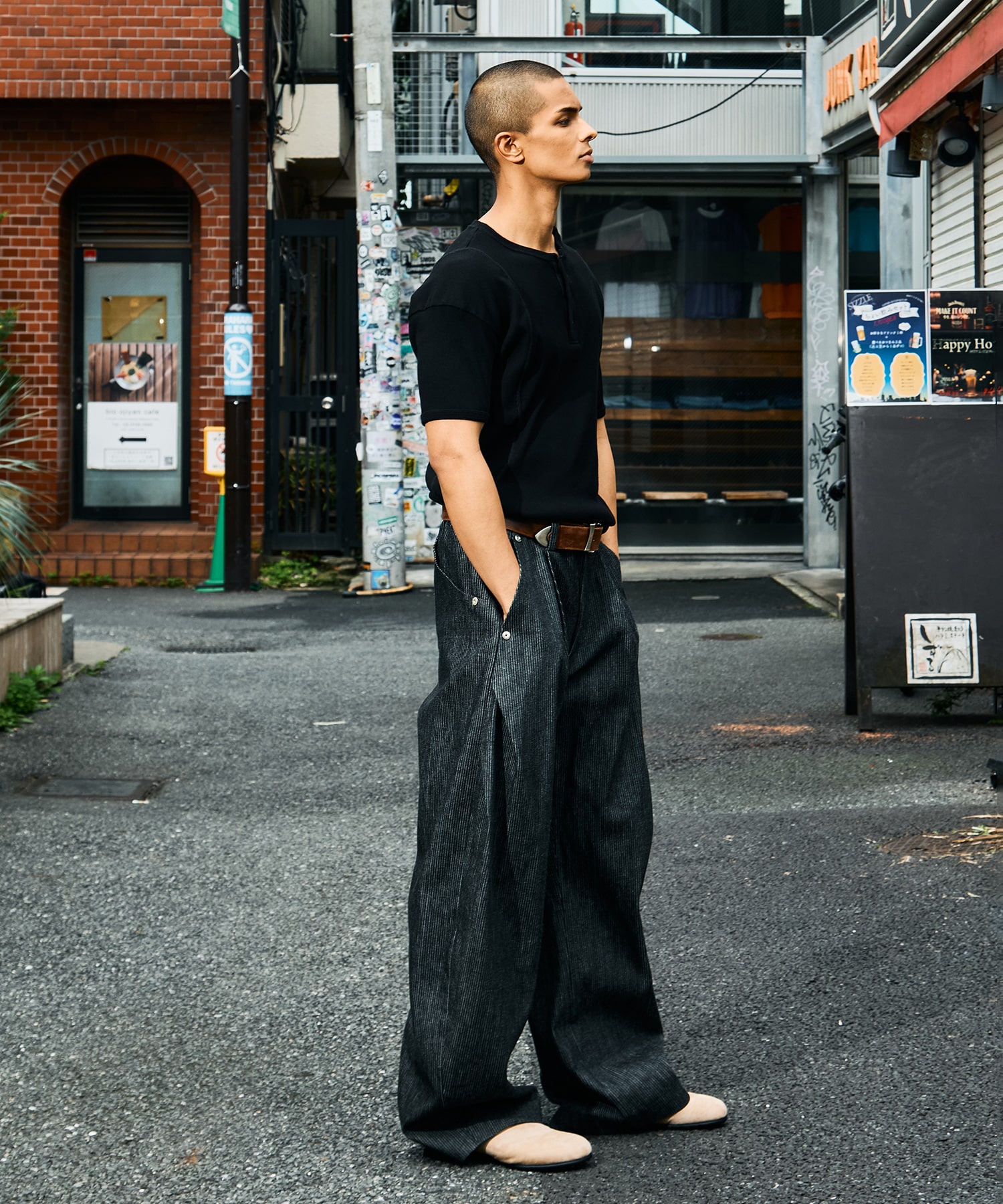 curve leg trousers pique denim CONZ