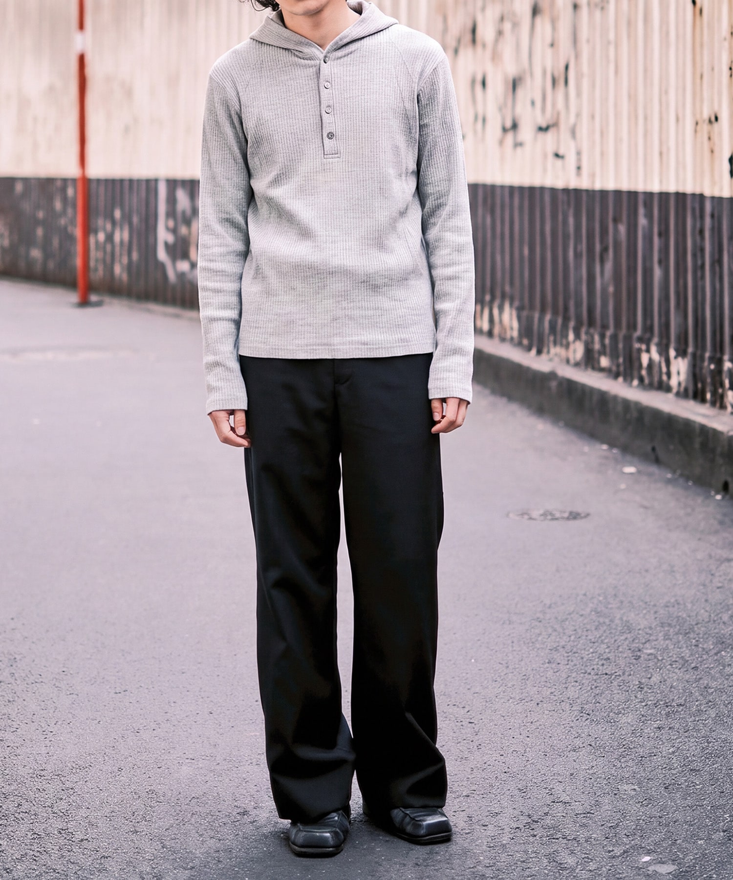 hooded rib long sleeve tee CONZ