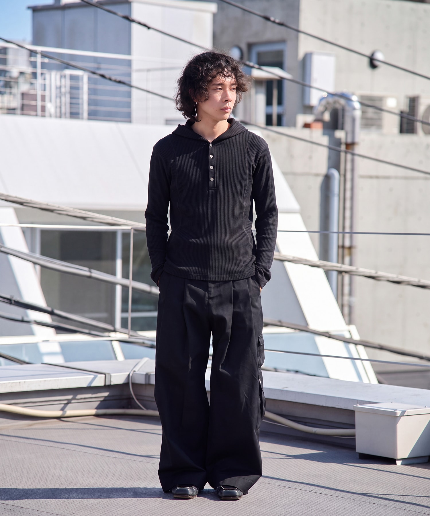 hooded rib long sleeve tee CONZ