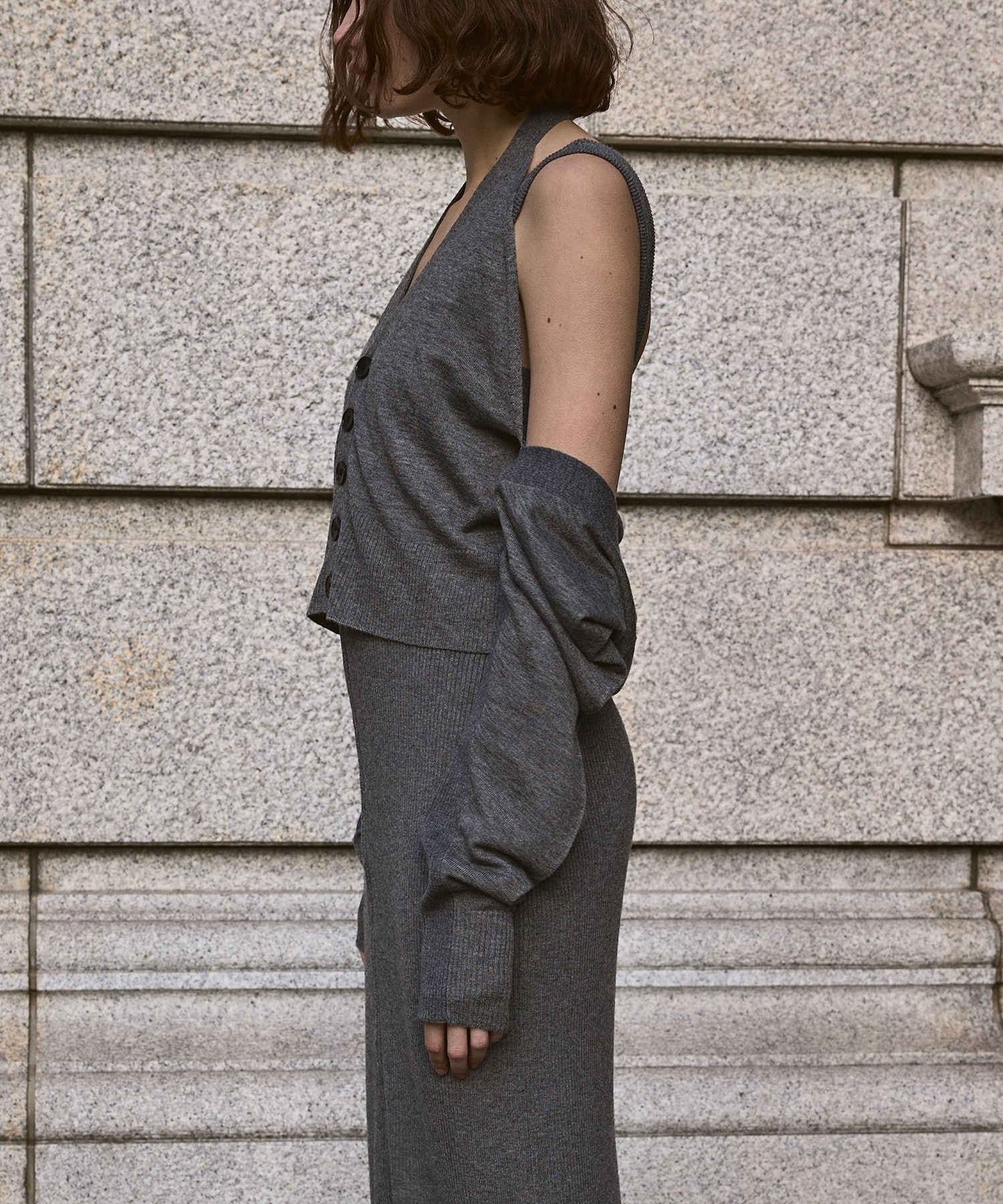RIB SWITCHING SHORT CARDIGAN A CCORDION