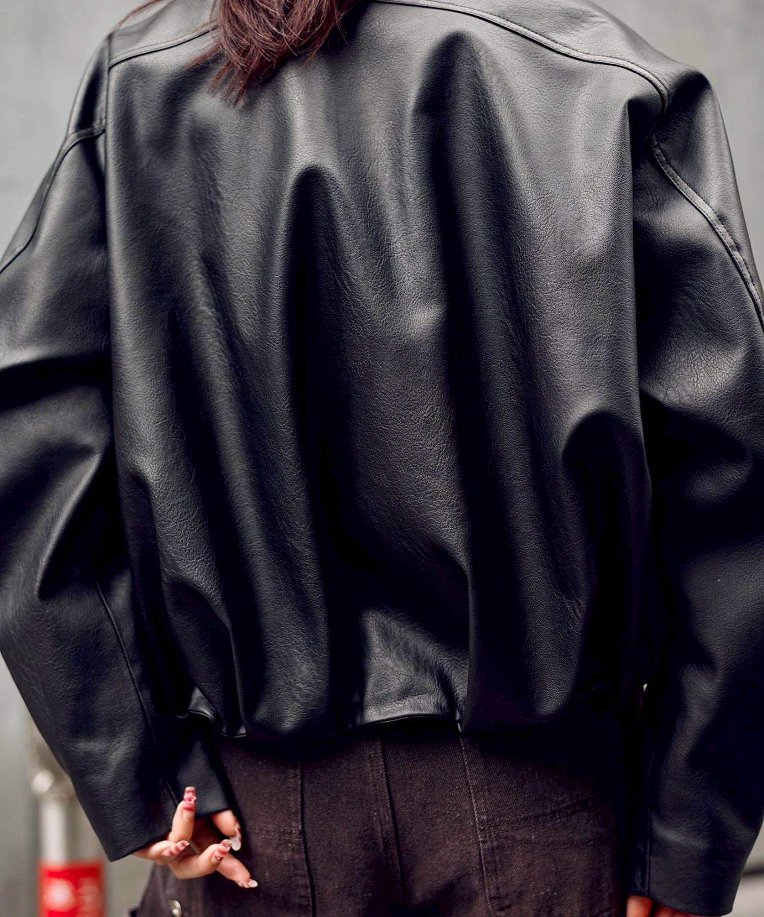 BALLOON LEATHER ZIP UP JACKET CONZ