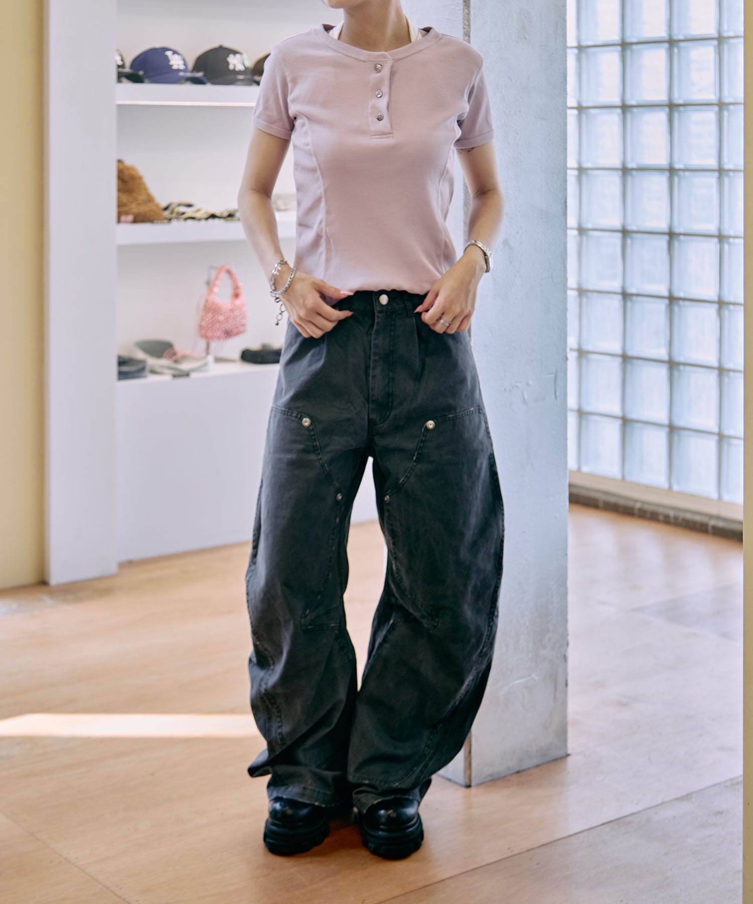 duck double knee curved leg pants CONZ