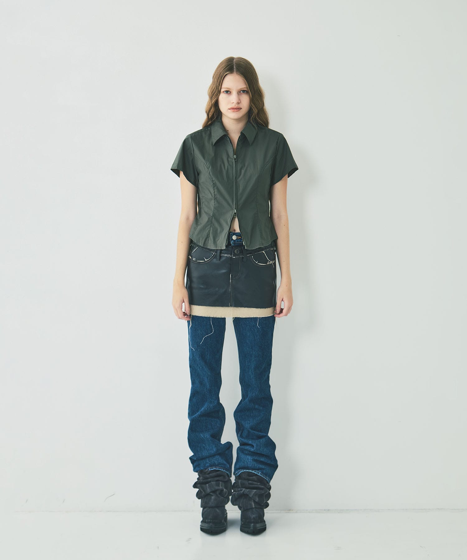 fitted zip up shirt short sleeve CONZ