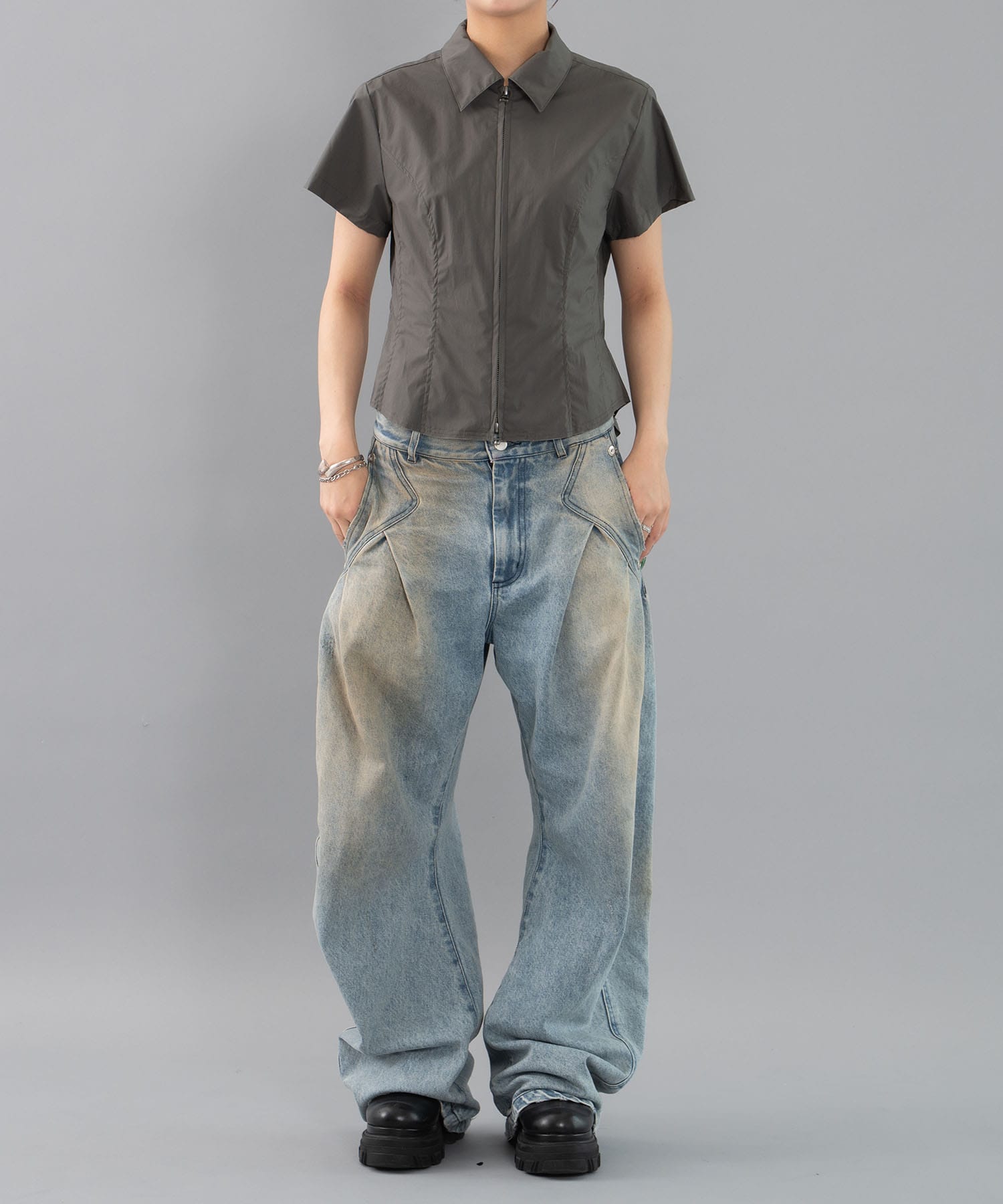 fitted zip up shirt short sleeve CONZ