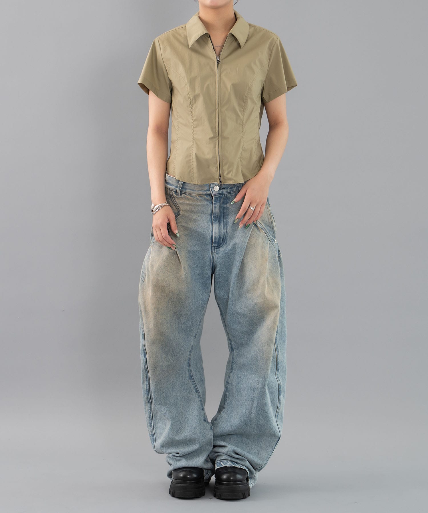 fitted zip up shirt short sleeve CONZ