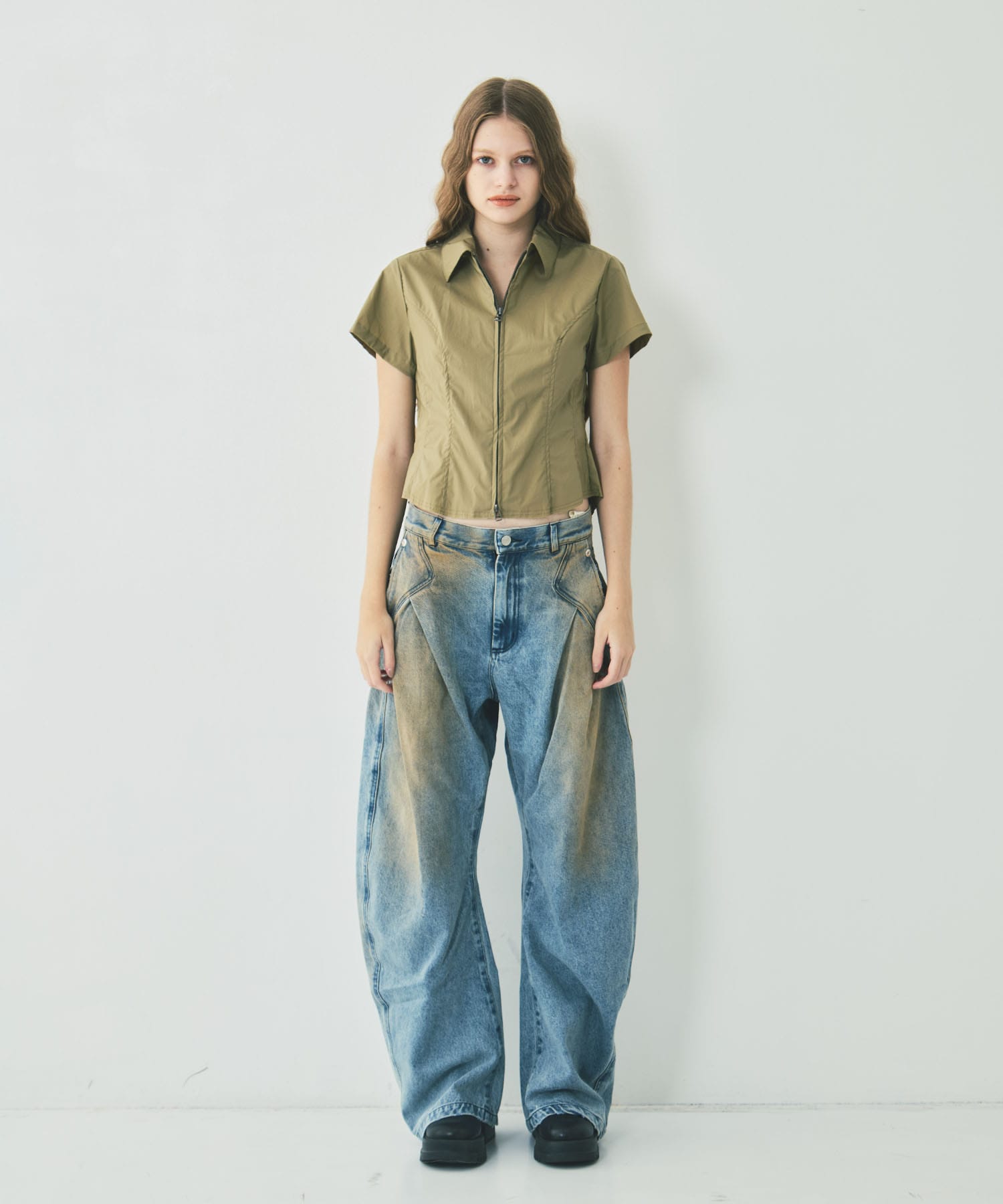 fitted zip up shirt short sleeve CONZ