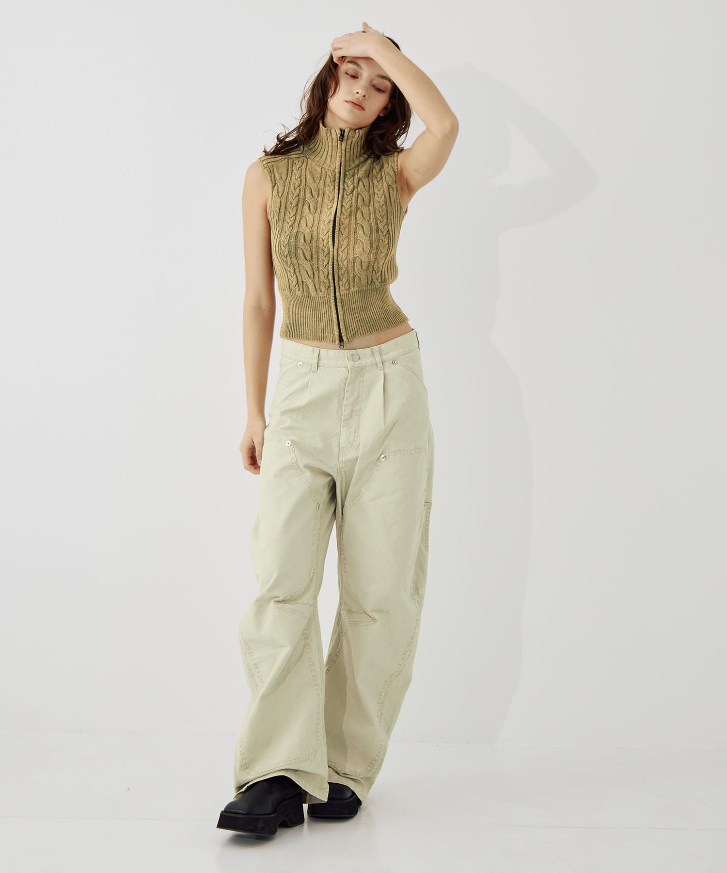 sleeveless zip knit tops CONZ
