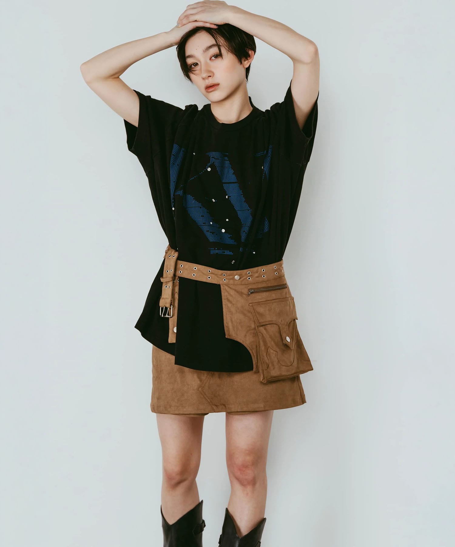 layered suede skort 