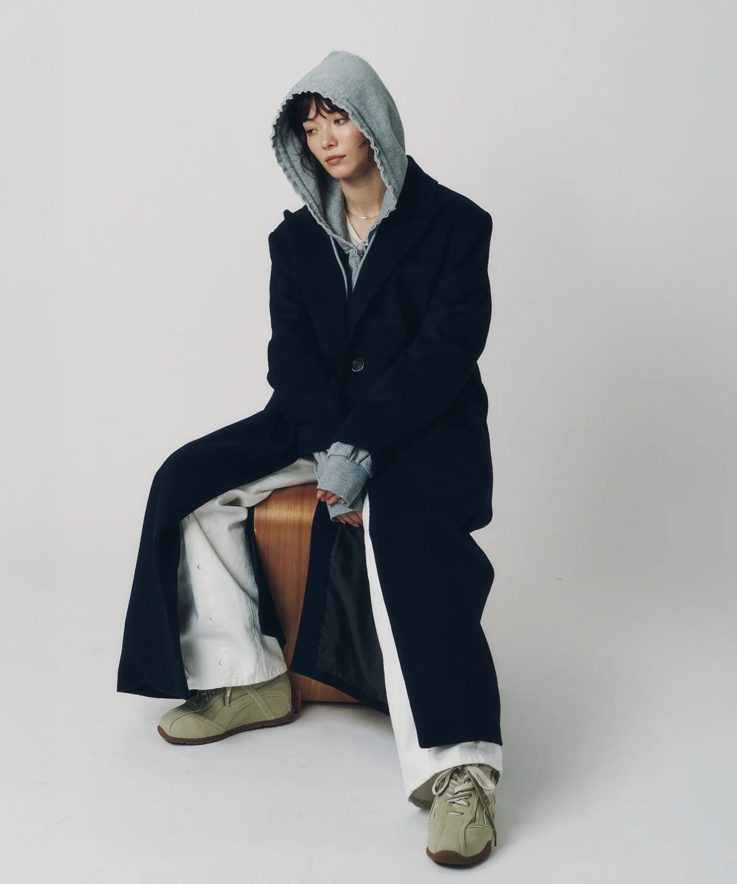 single-breasted long coat/navy Knuth Marf