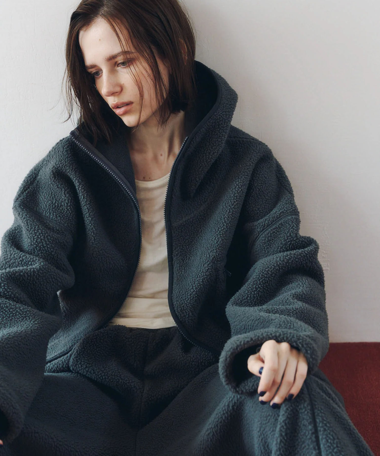 curved zip boa hoodie(unisex) Knuth Marf