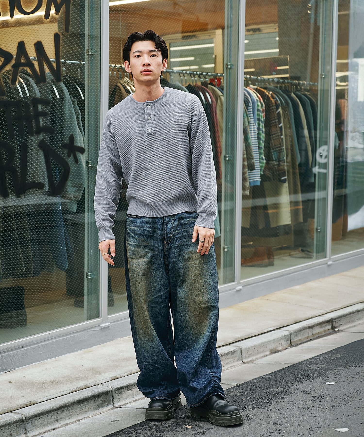 FRESH MAN DENIM WIDE PANTS USED refomed