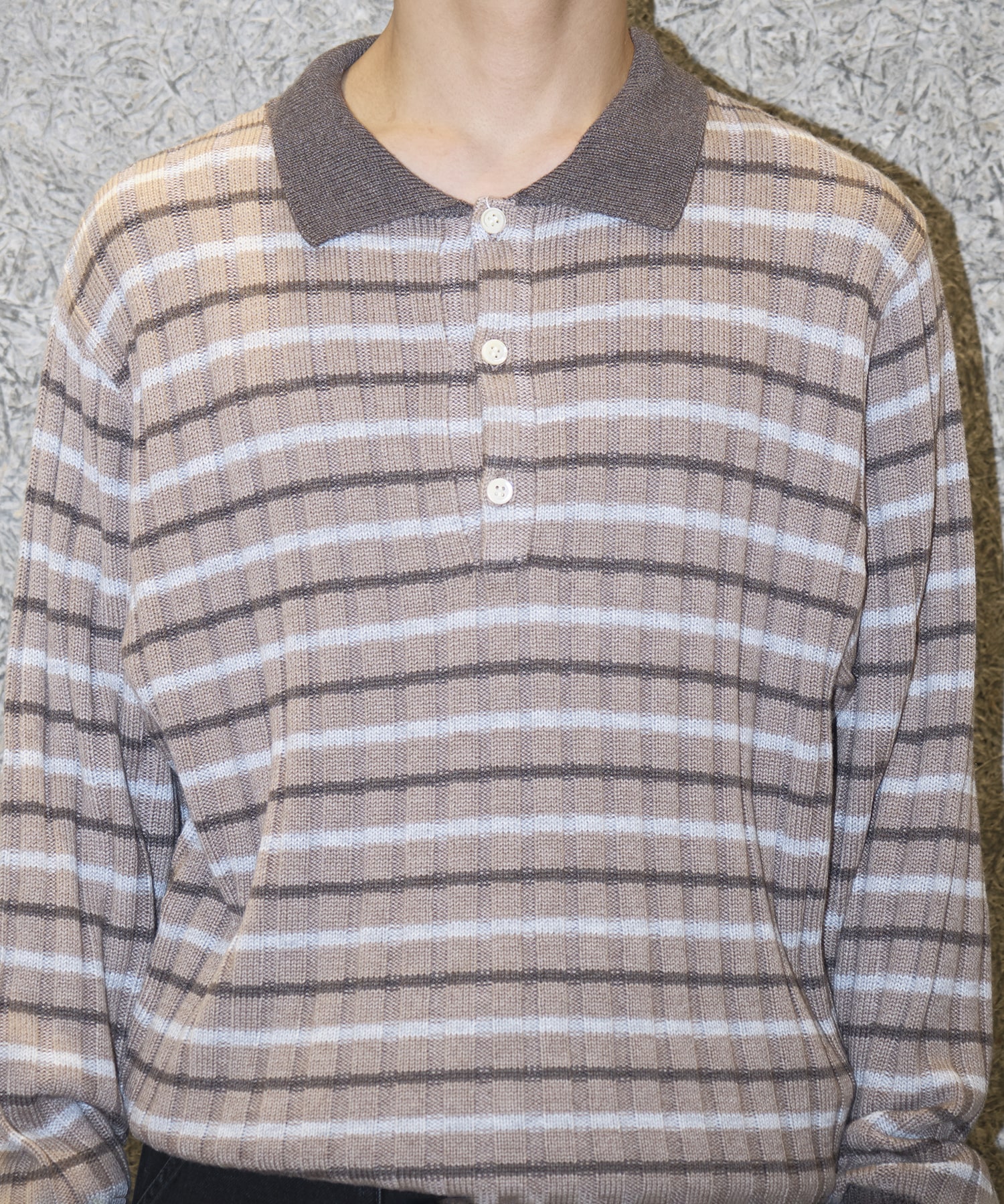 RIBBED KNIT POLO SHIRT RICE NINE TEN