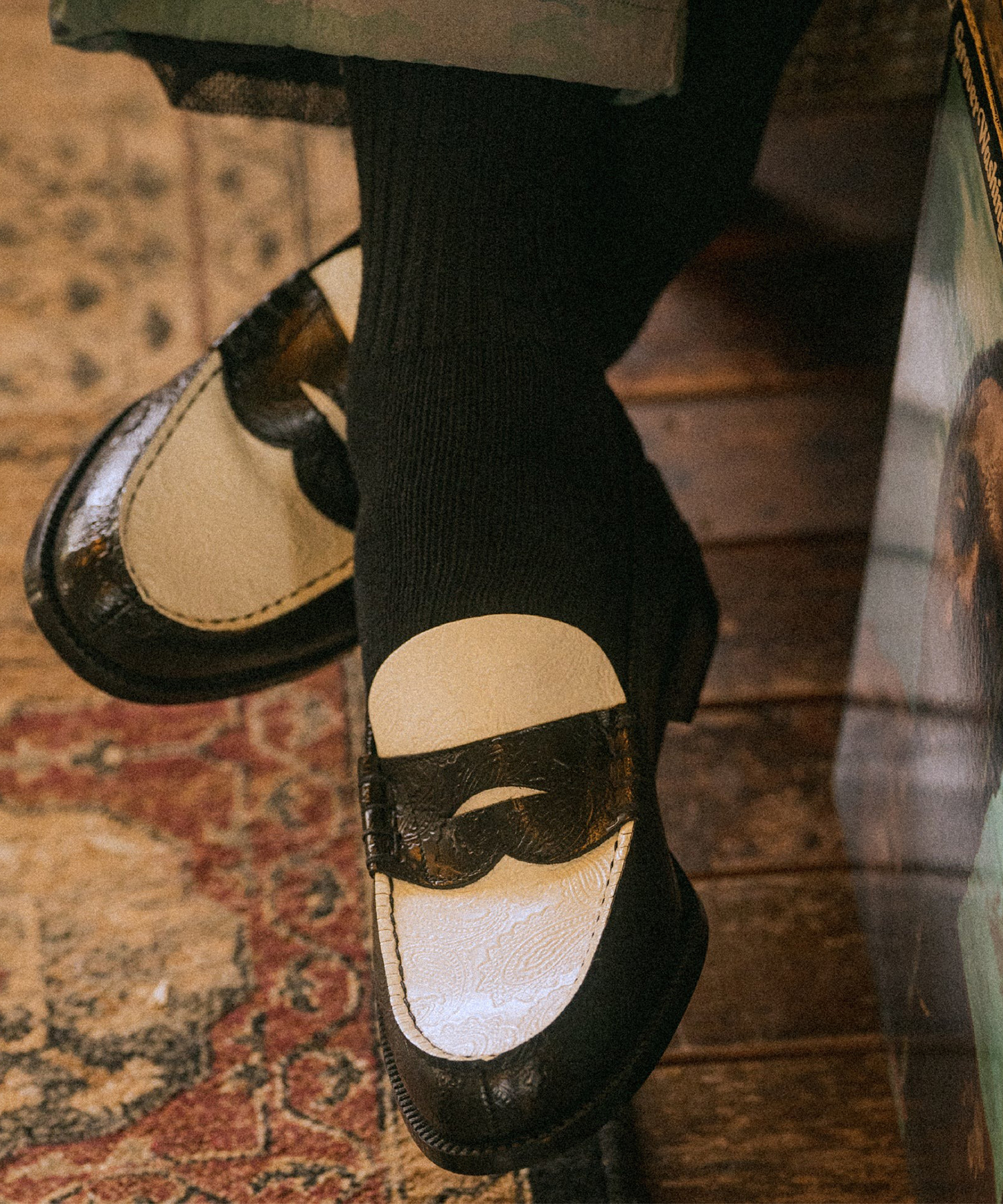 EMBOSSED LOAFERS BLACK WHITE PAISLEY The Kenford FINESHOES