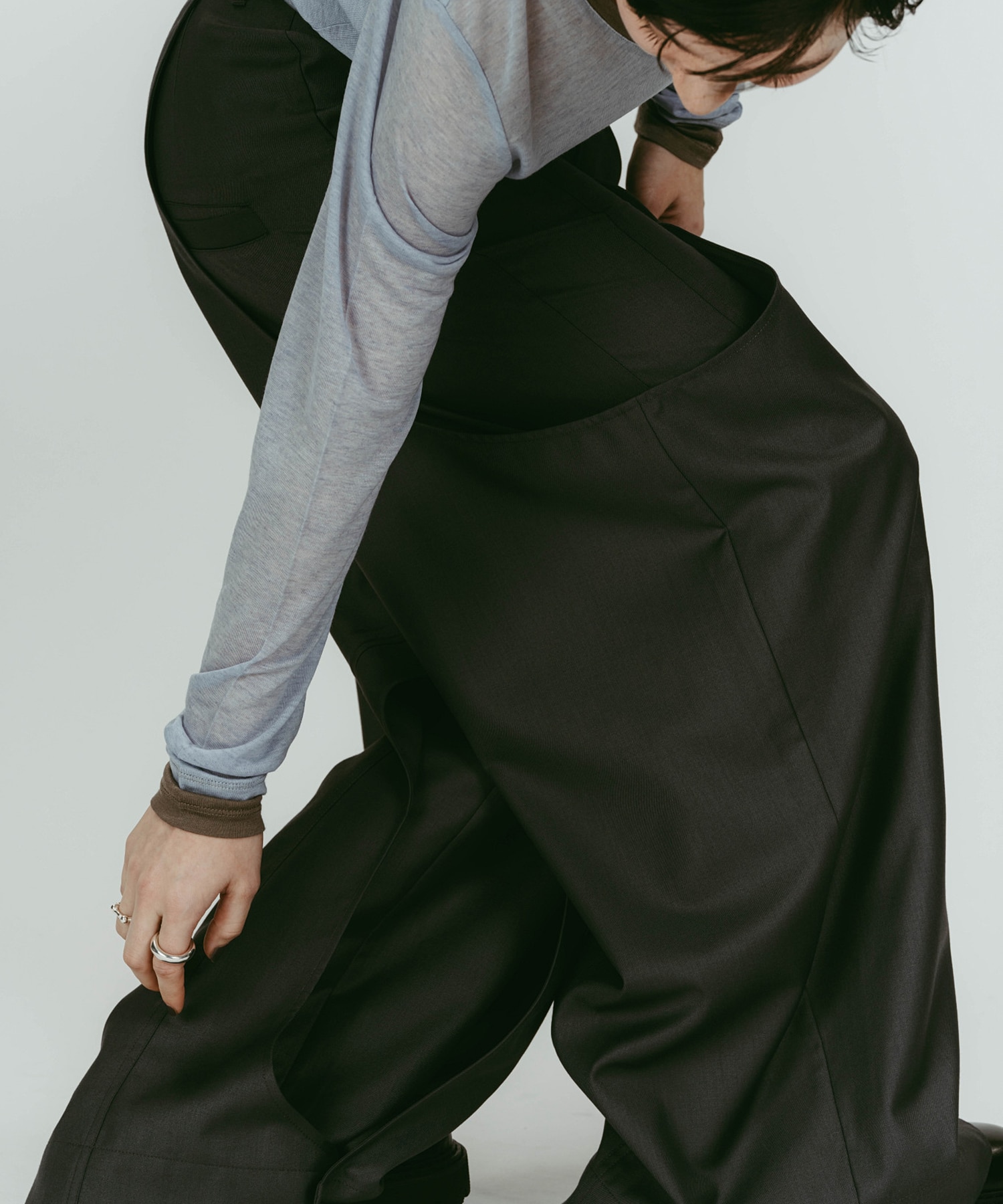 high-boot detail pants(unisex)/black 