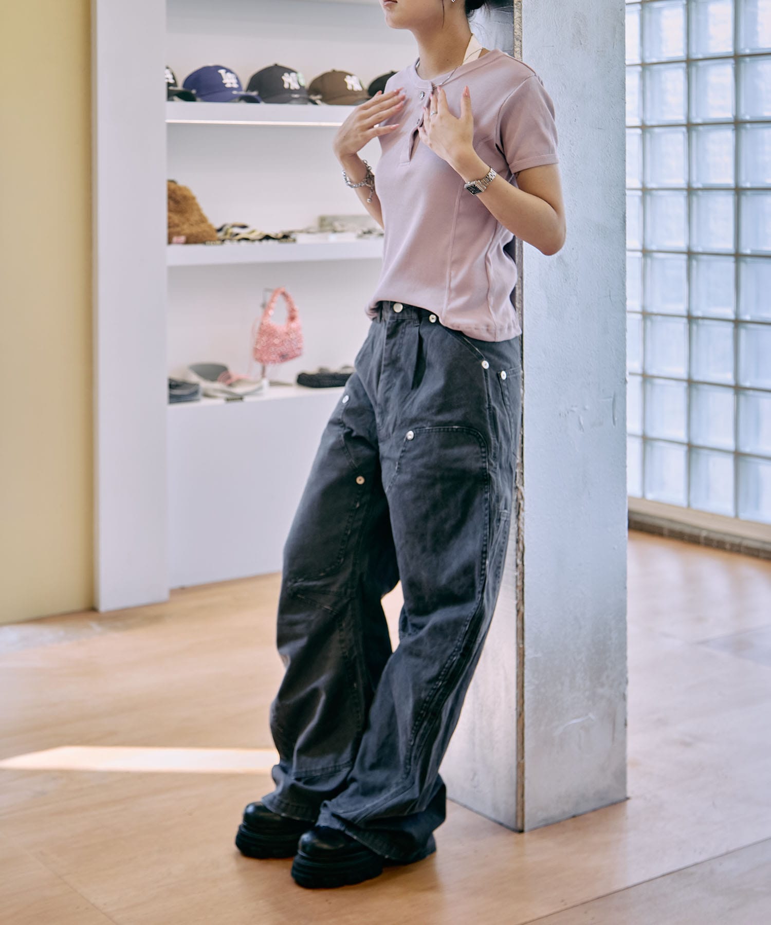 duck double knee curved leg pants CONZ