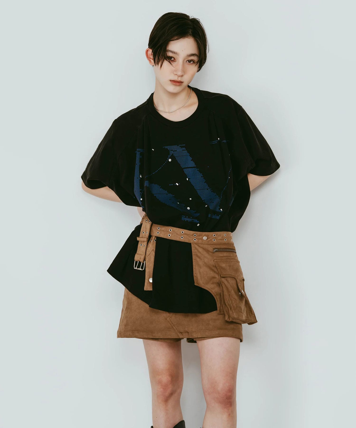 layered suede skort 