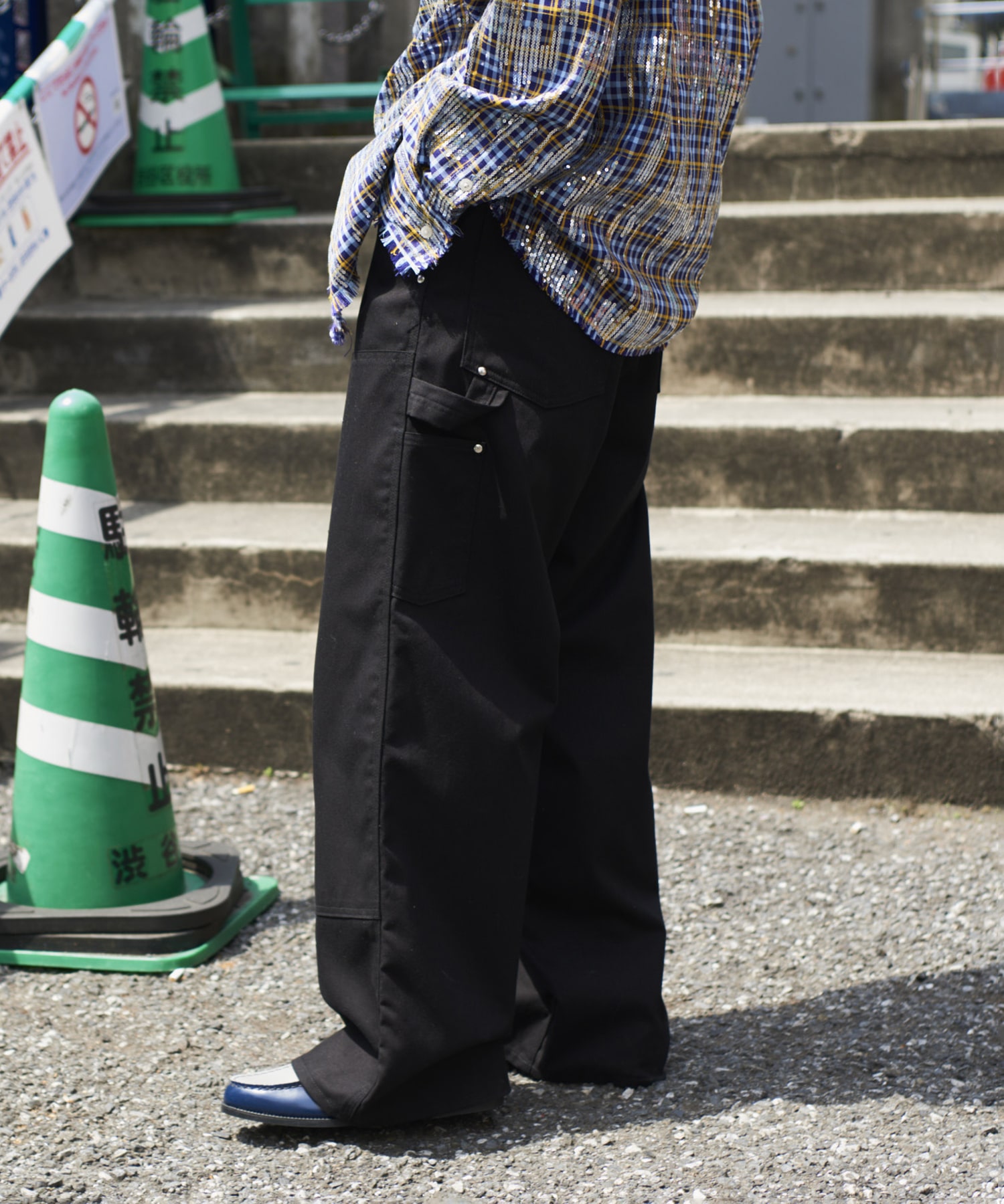 Abyss Dyed Duck Double Knee Painter Pants(L BLACK): COOTIE