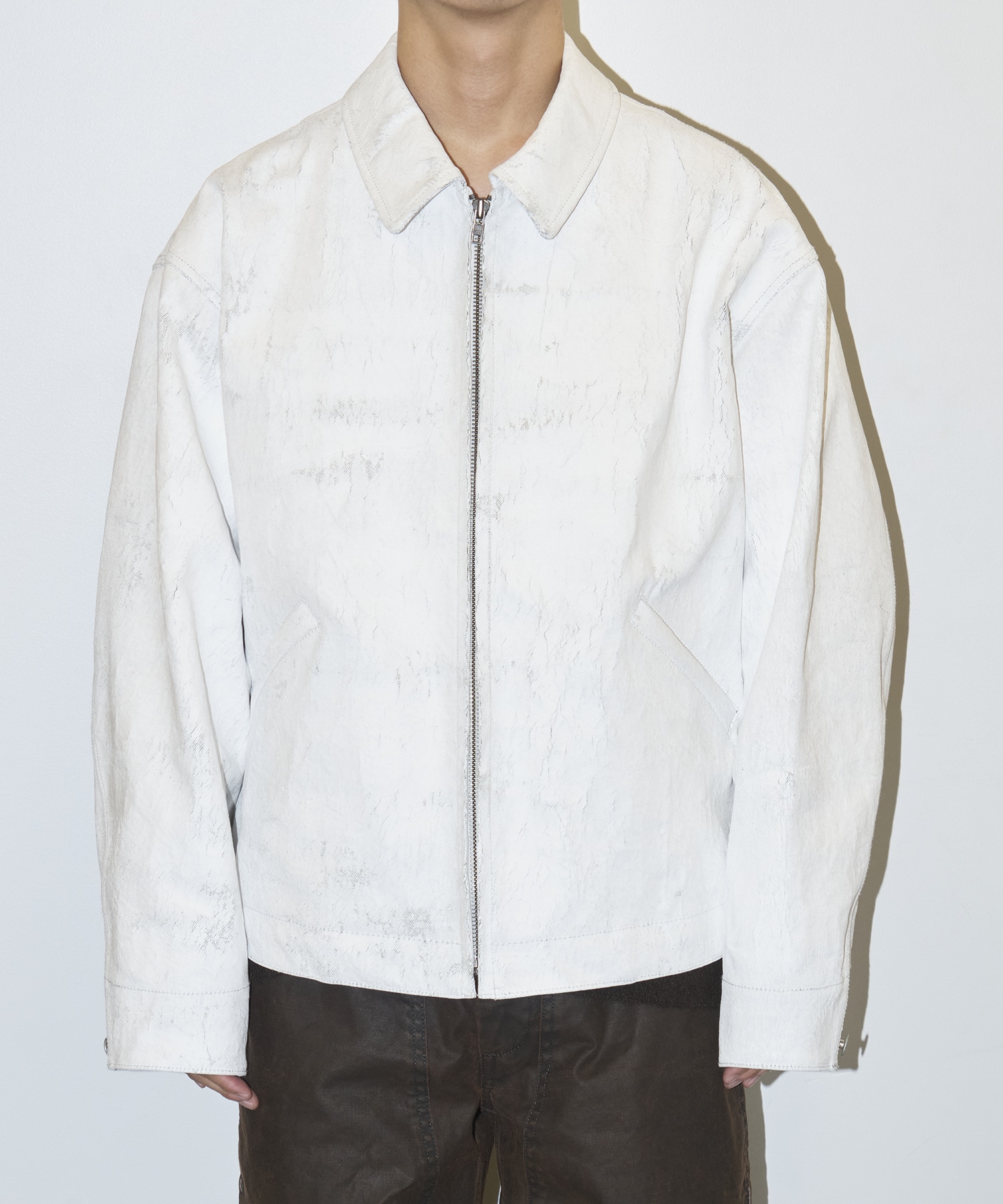 COTTON White Painted Zip Blouson Nomat