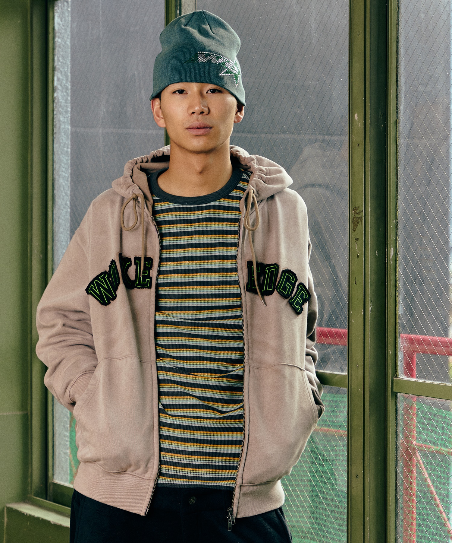 Faded Embroidery Zip Up Hoodie WOKE EDGE