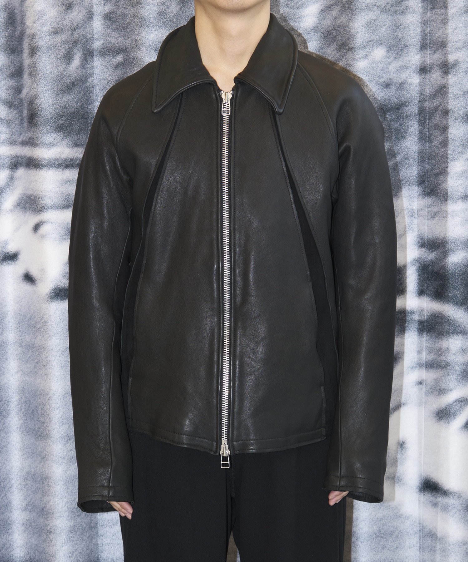 LEATHER PANELED ZIP UP JACKET NVRFRGT
