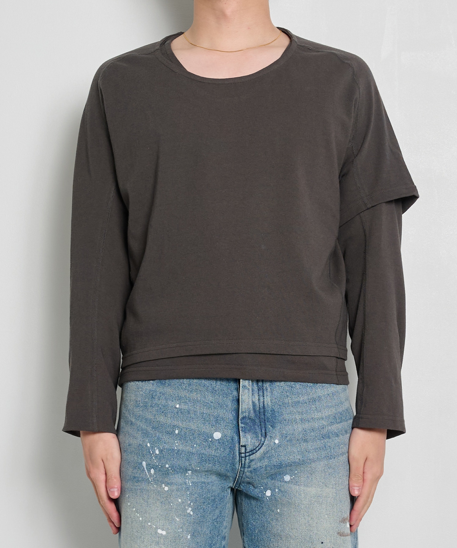 One Side Half Long Sleeve T-Shirts Cotton  OPPOSE DUALITY