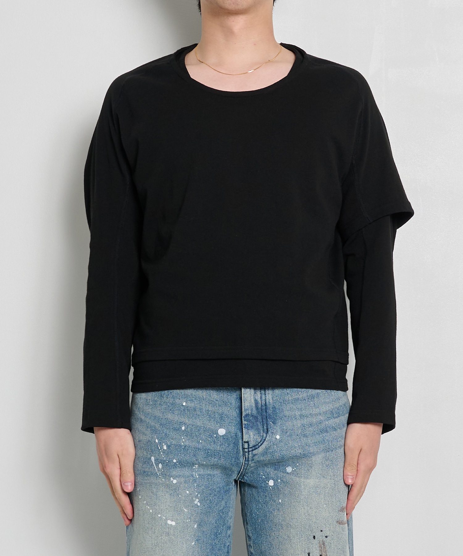 One Side Half Long Sleeve T-Shirts Cotton  OPPOSE DUALITY
