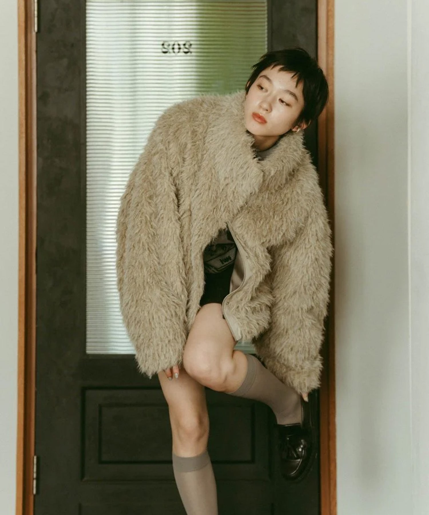 shaggy stand collar coat Knuth Marf