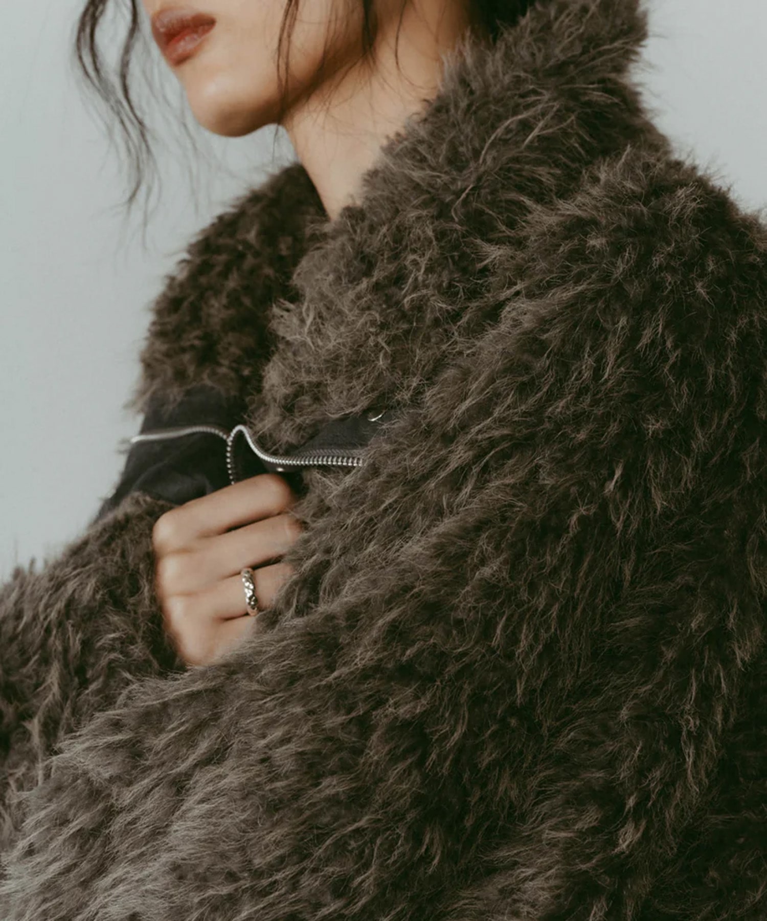 shaggy stand collar coat Knuth Marf