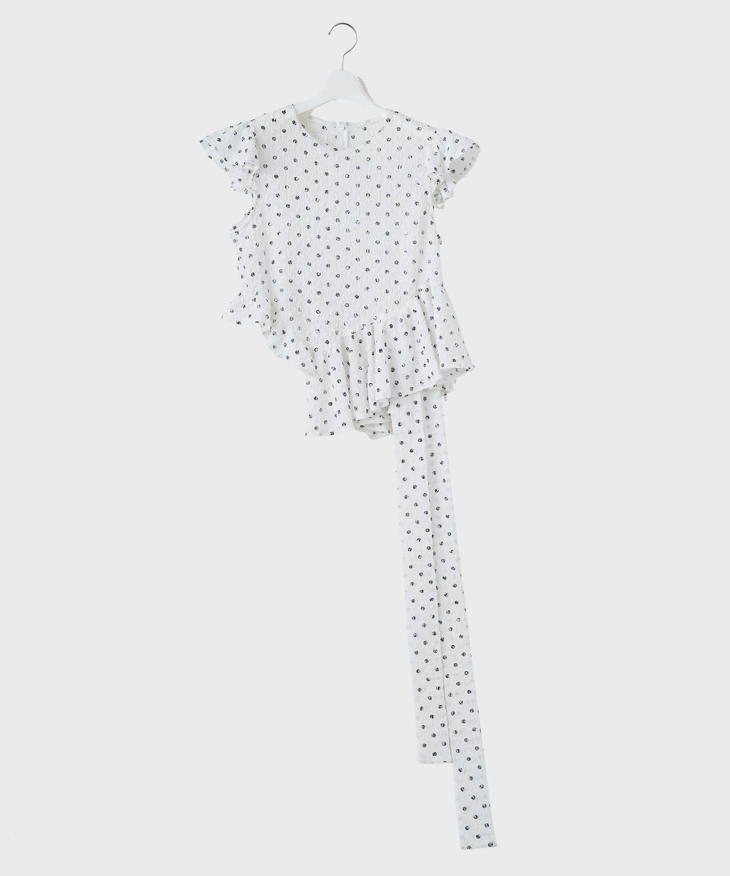 Polka dot print frilled tops naokitomizuka