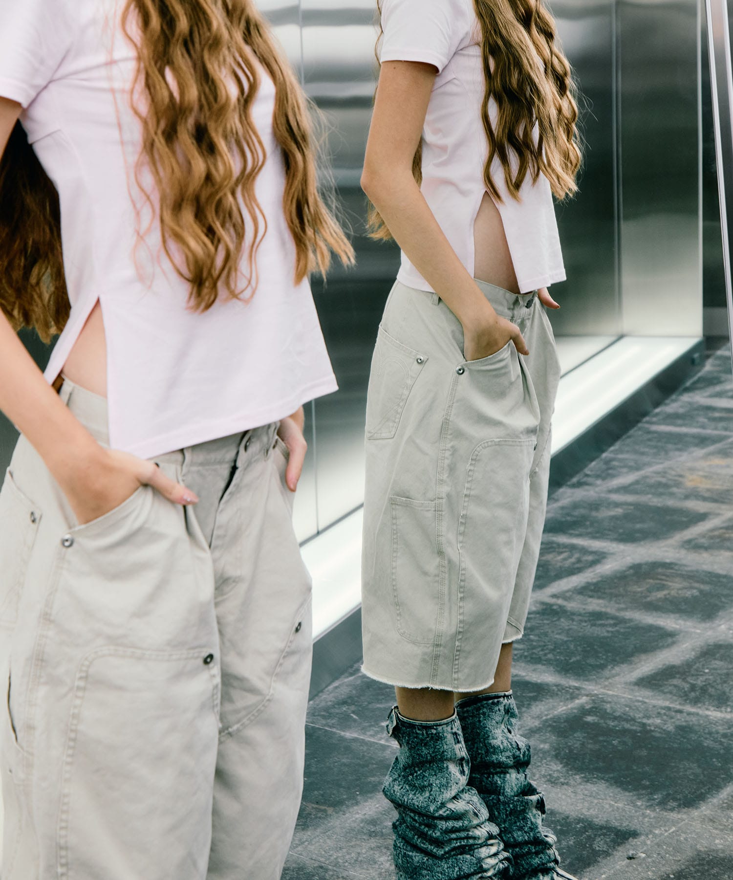 BASICKS×duck double knee curved leg shorts CONZ