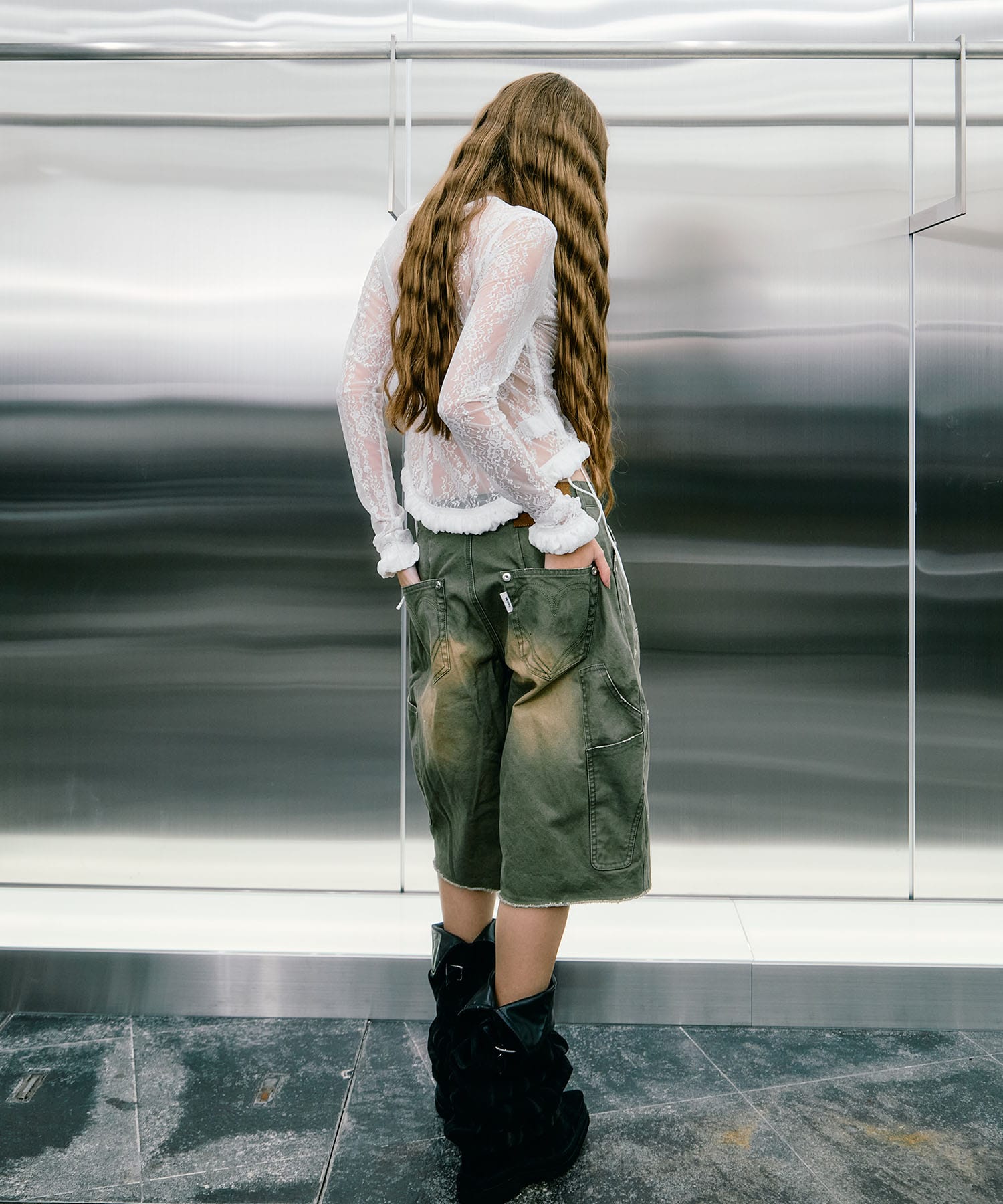 BASICKS×duck double knee curved leg shorts CONZ