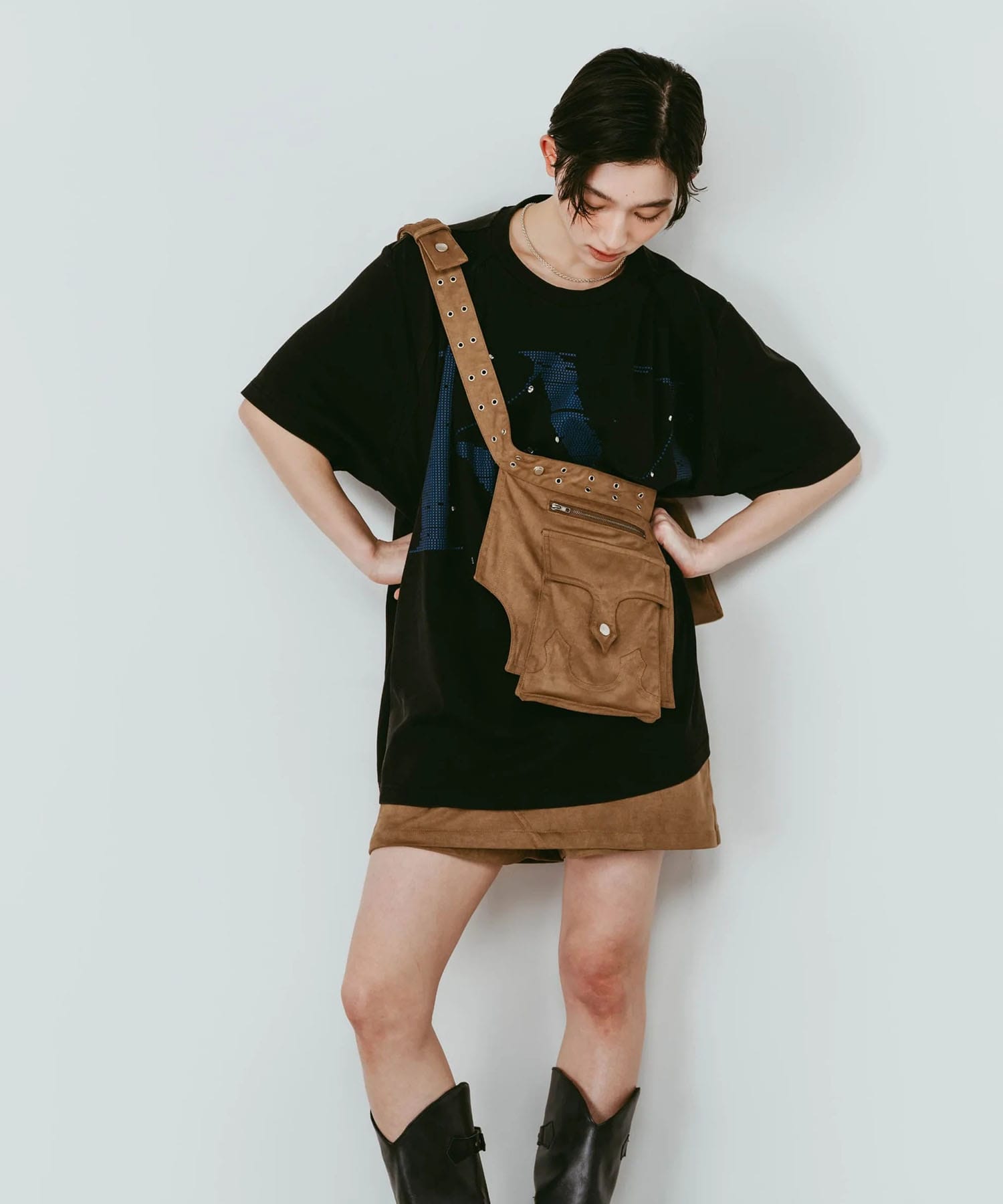 layered suede skort 