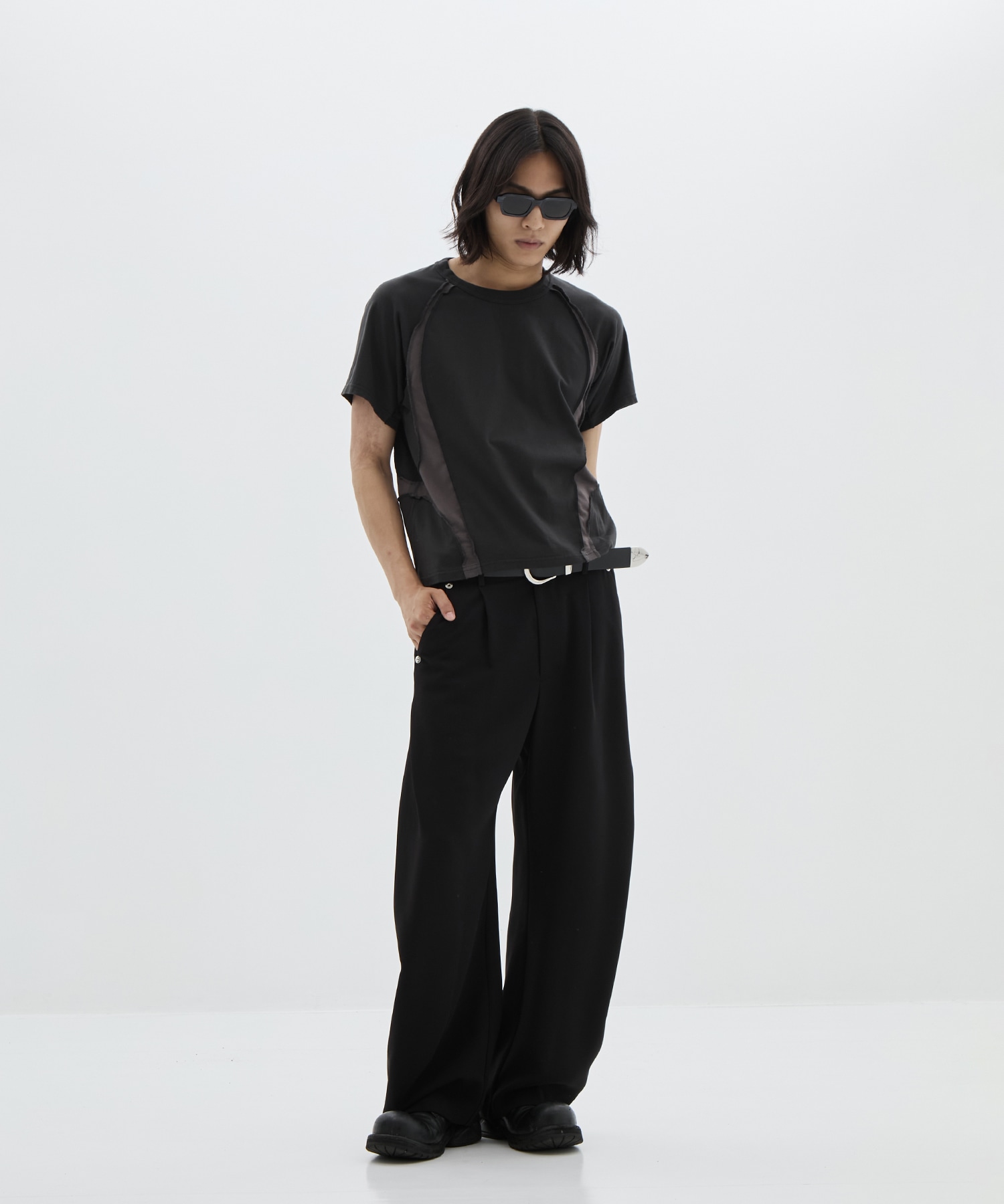別注 PANELED HALF SLEEVE T-SHIRT NVRFRGT