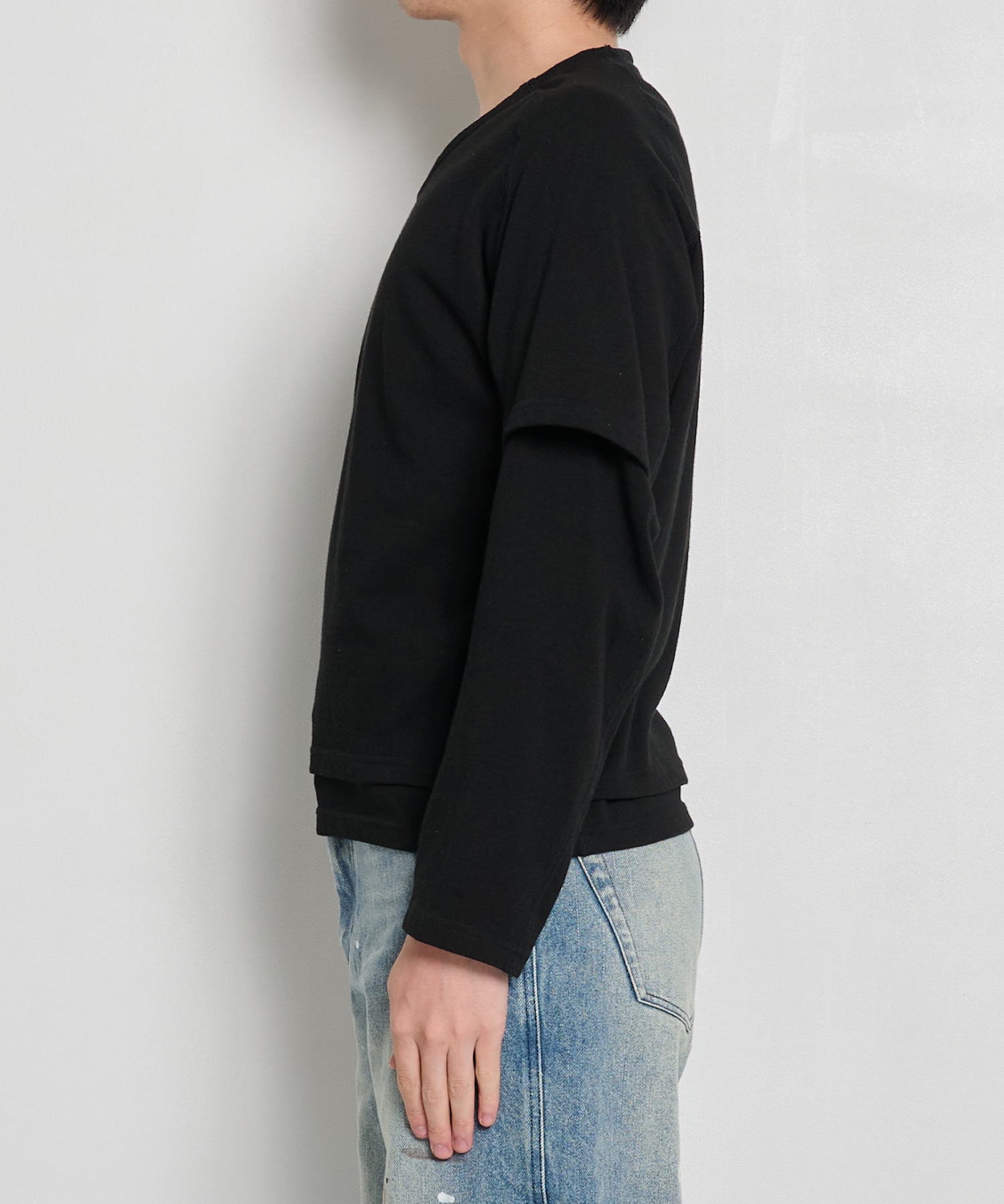 One Side Half Long Sleeve T-Shirts Cotton  OPPOSE DUALITY