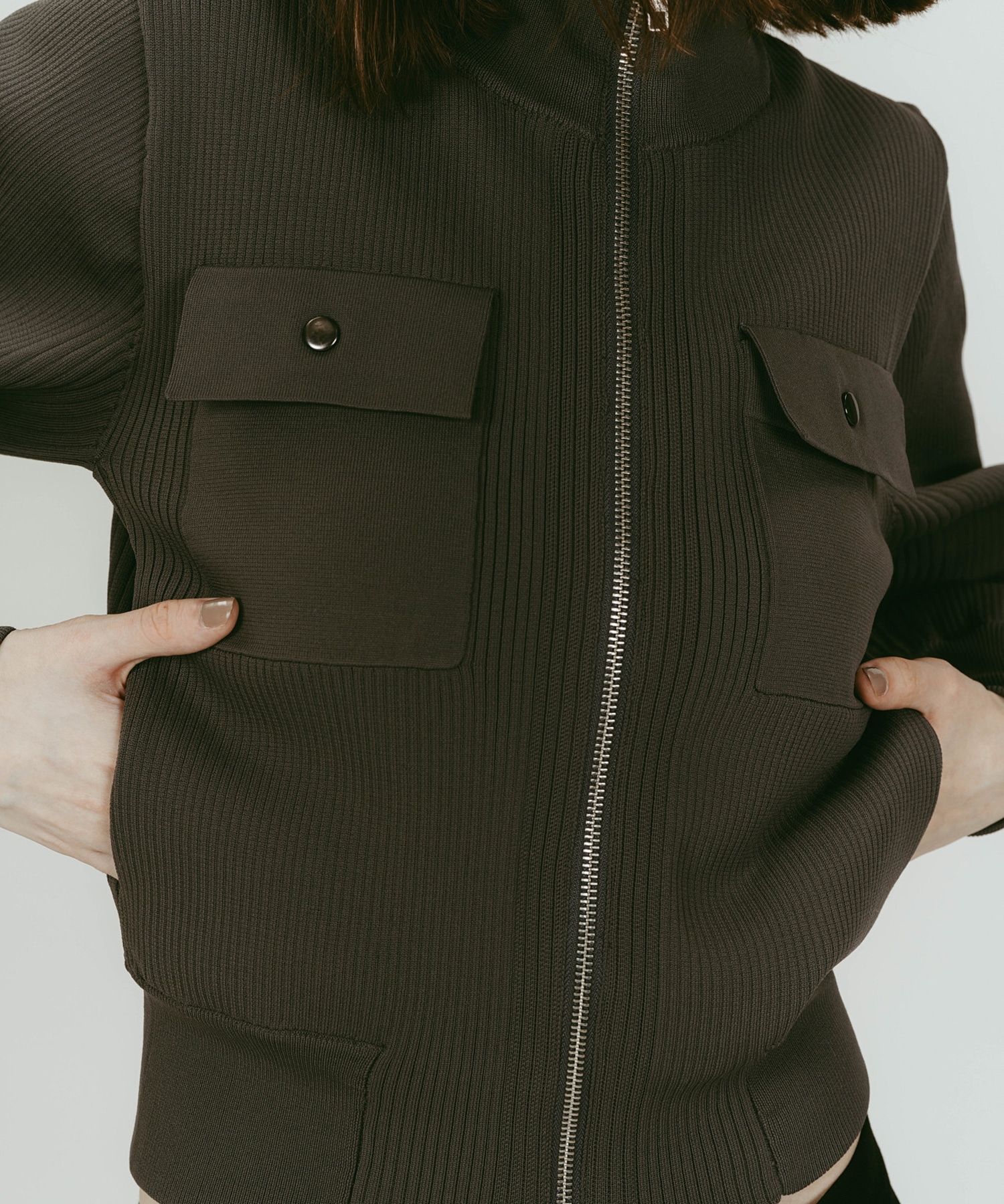pocket zip up knit 