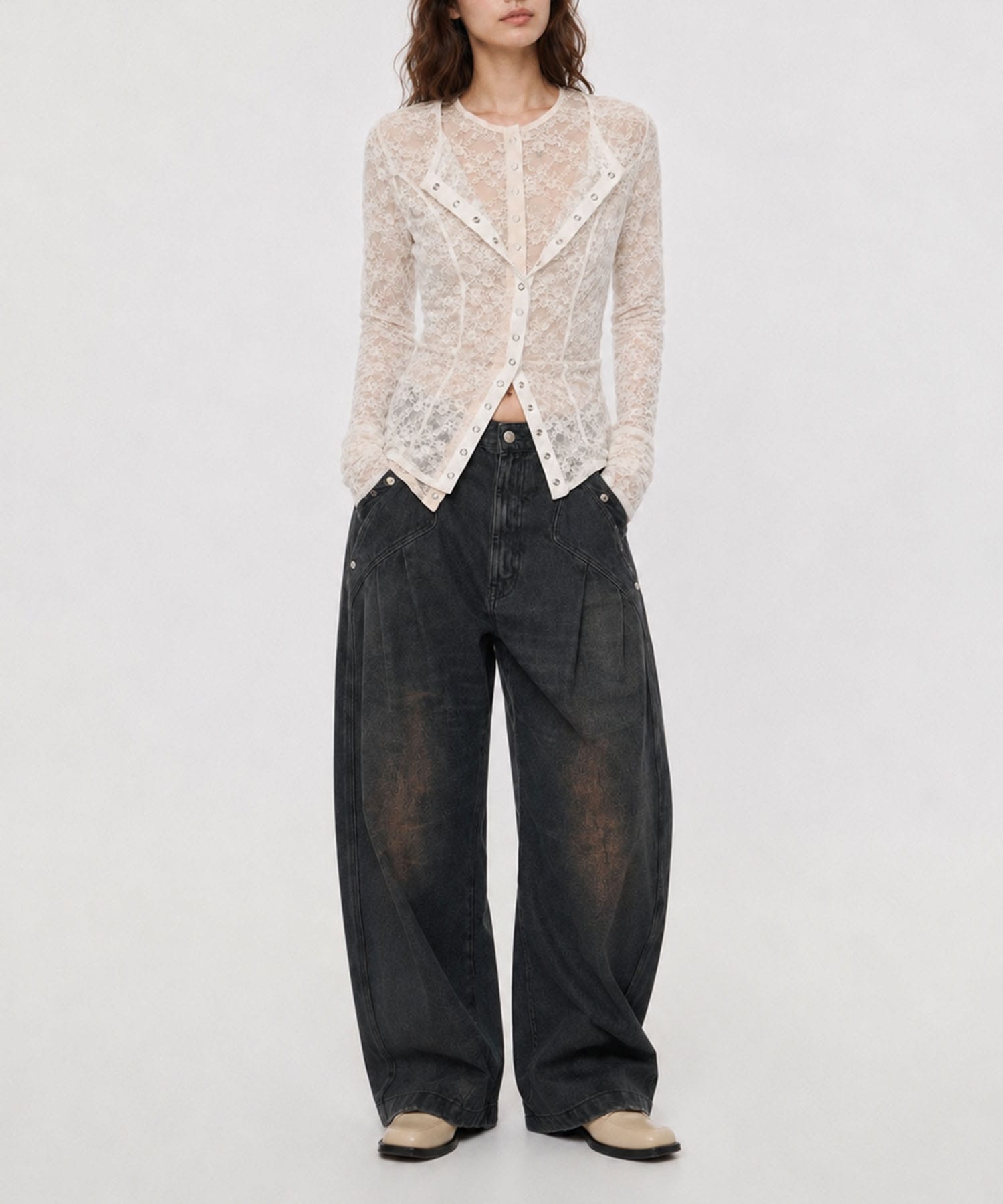 over dye curved denim CONZ