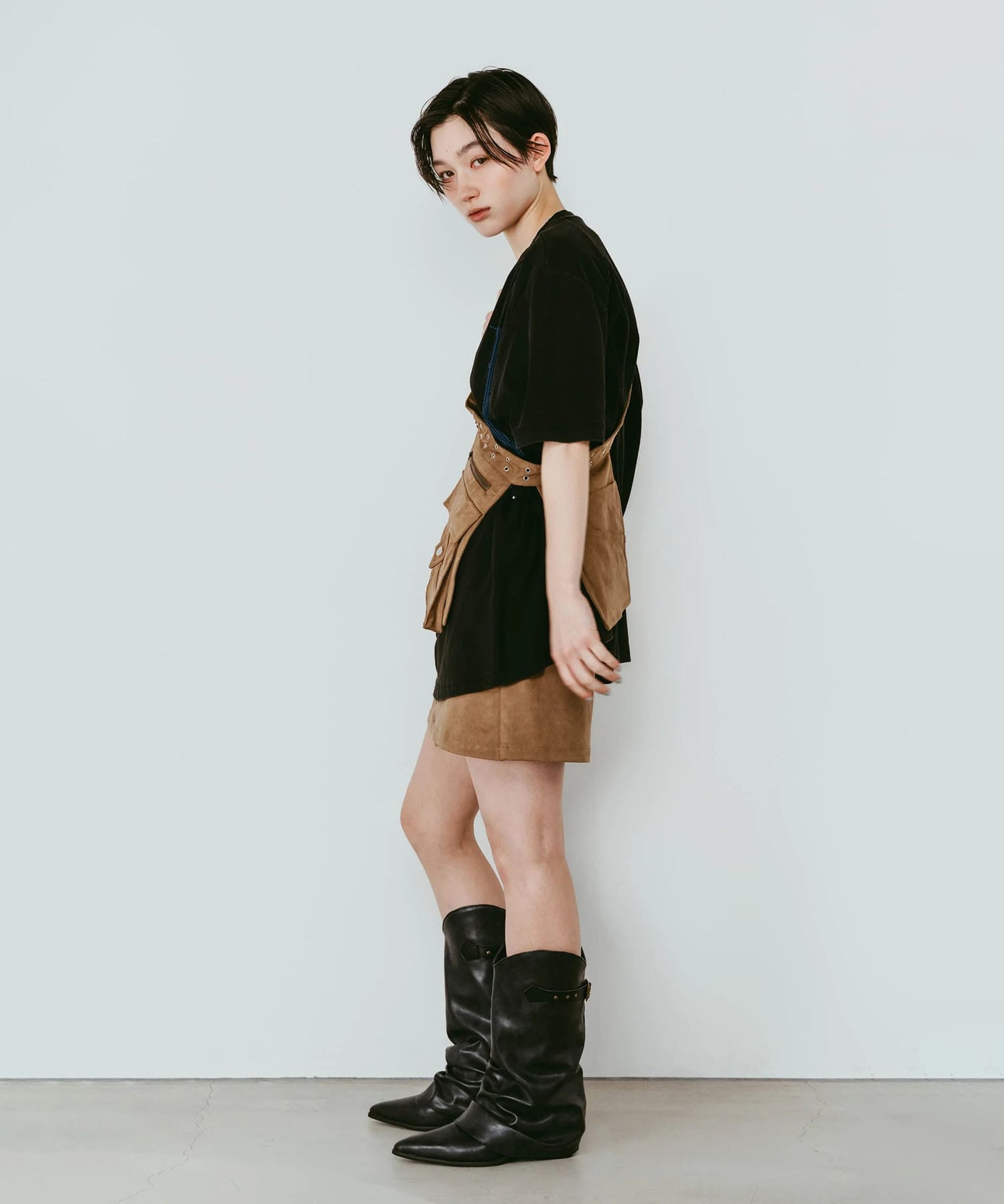 layered suede skort 