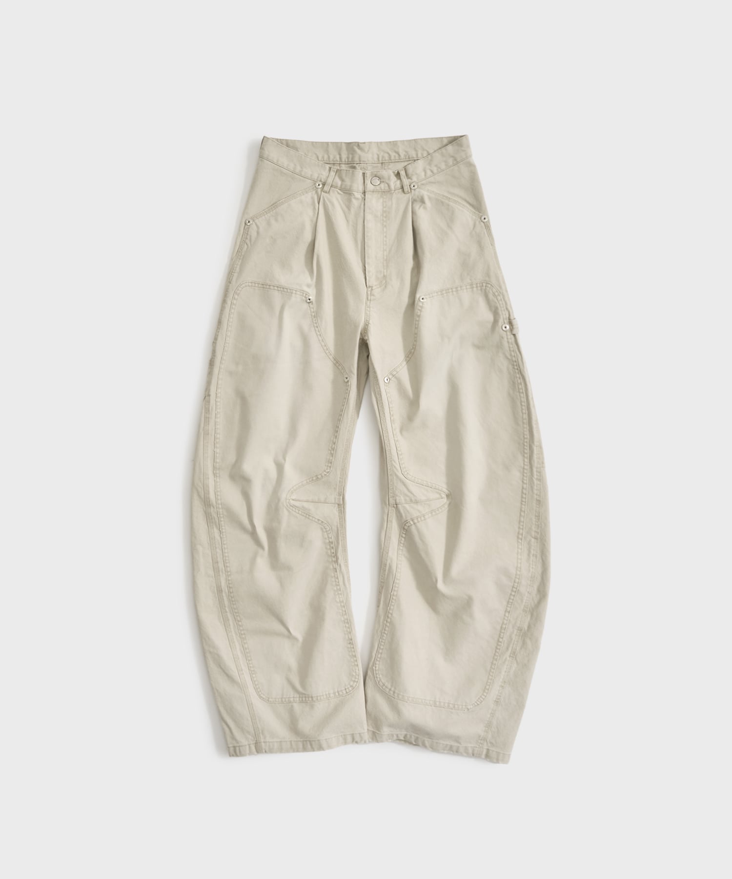 DUCK DOUBLE KNEE CURVED LEG PANTS