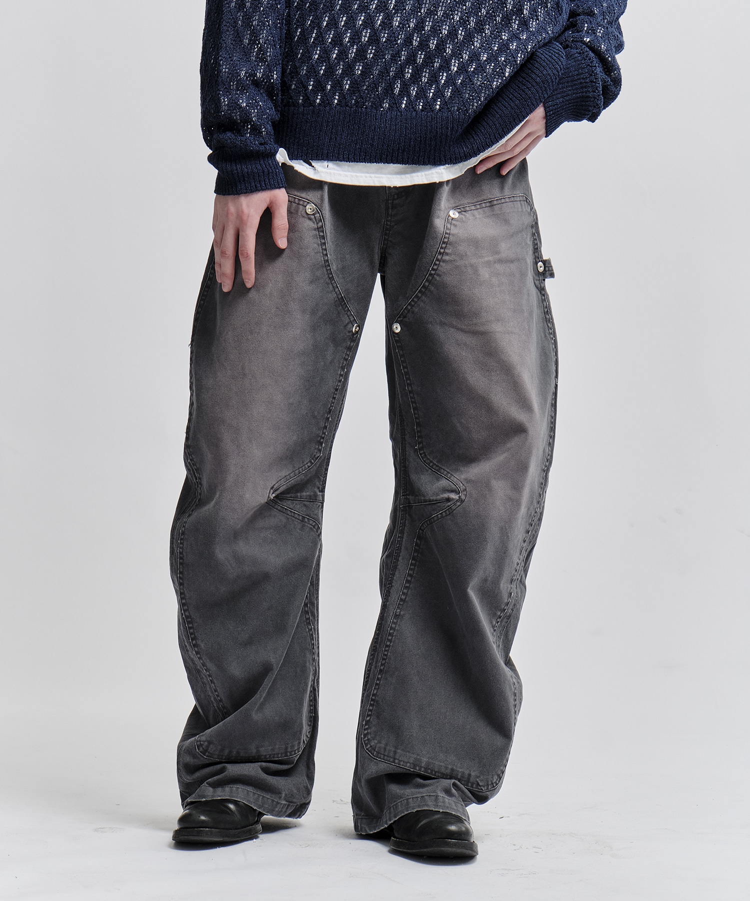 DUCK DOUBLE KNEE CURVED LEG PANTS