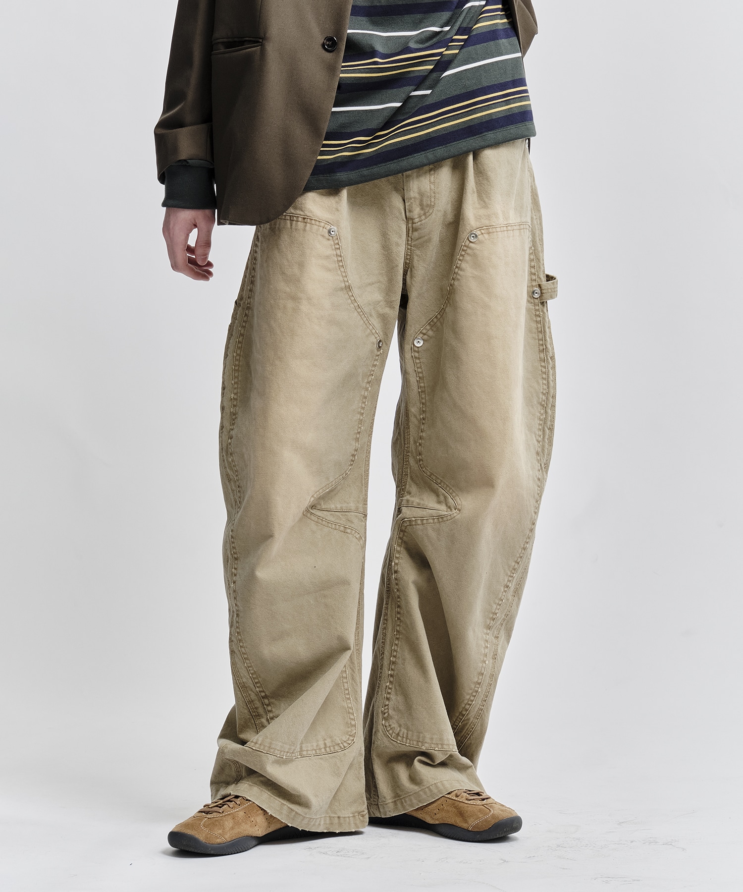 DUCK DOUBLE KNEE CURVED LEG PANTS