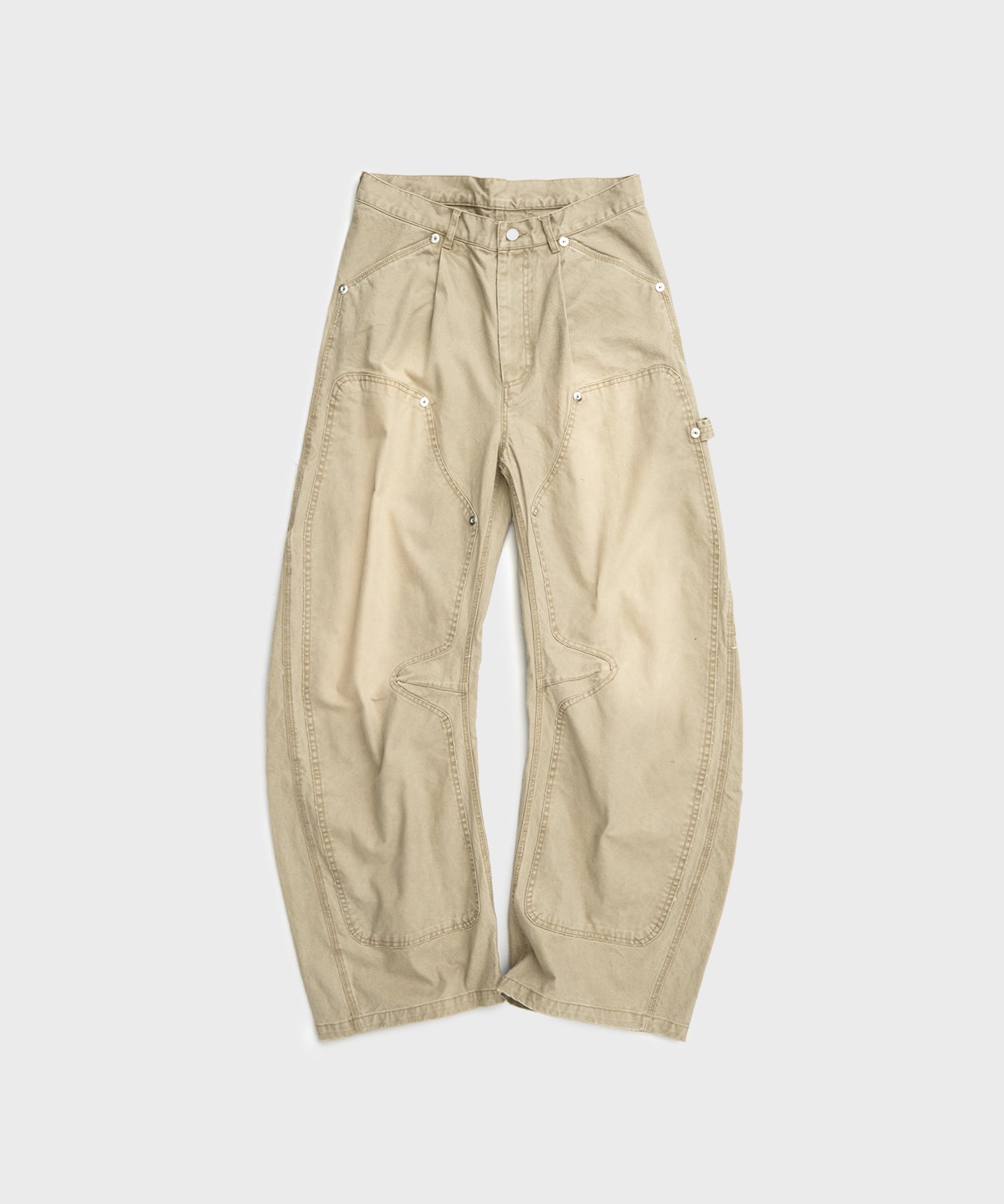 DUCK DOUBLE KNEE CURVED LEG PANTS