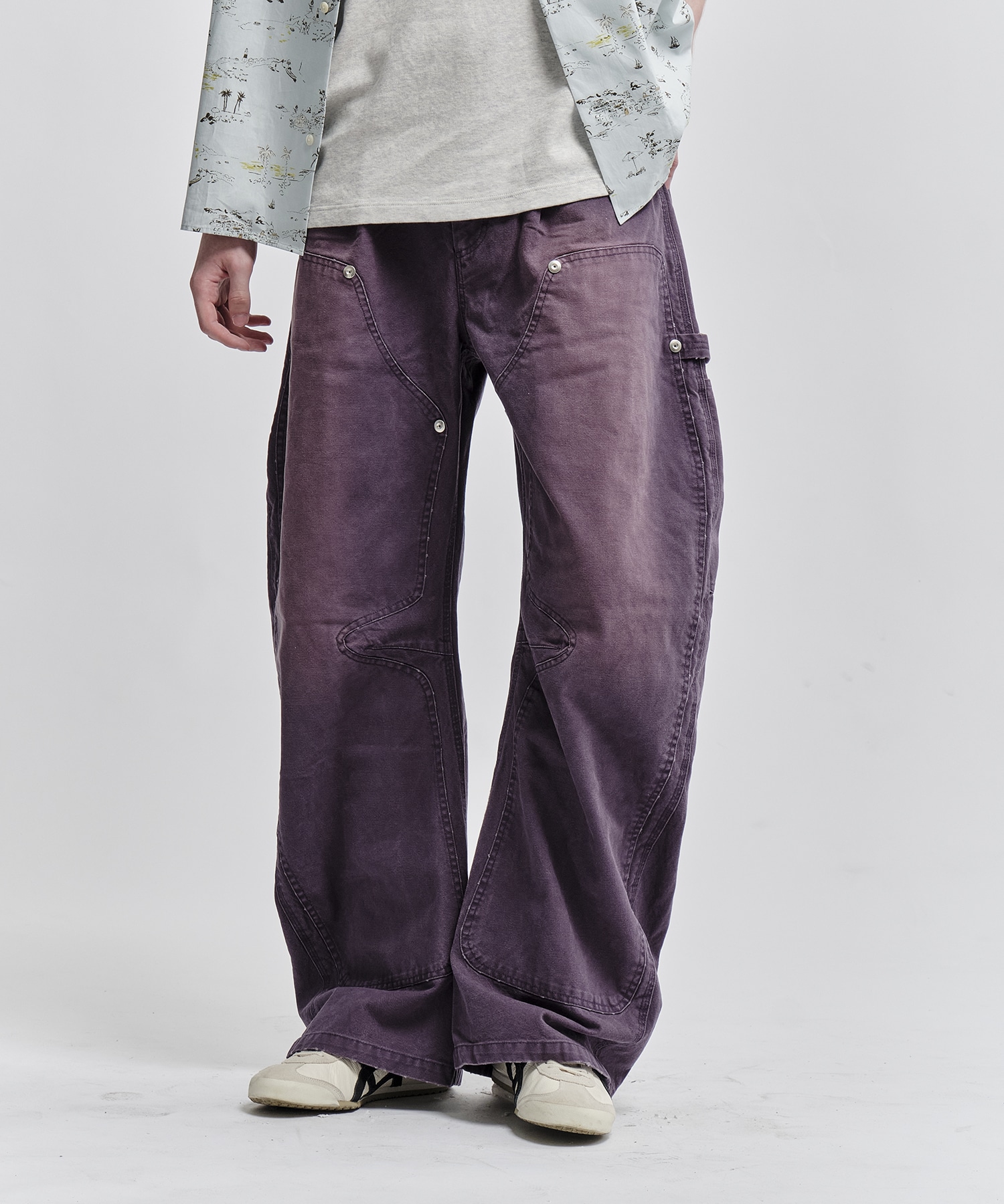 DUCK DOUBLE KNEE CURVED LEG PANTS