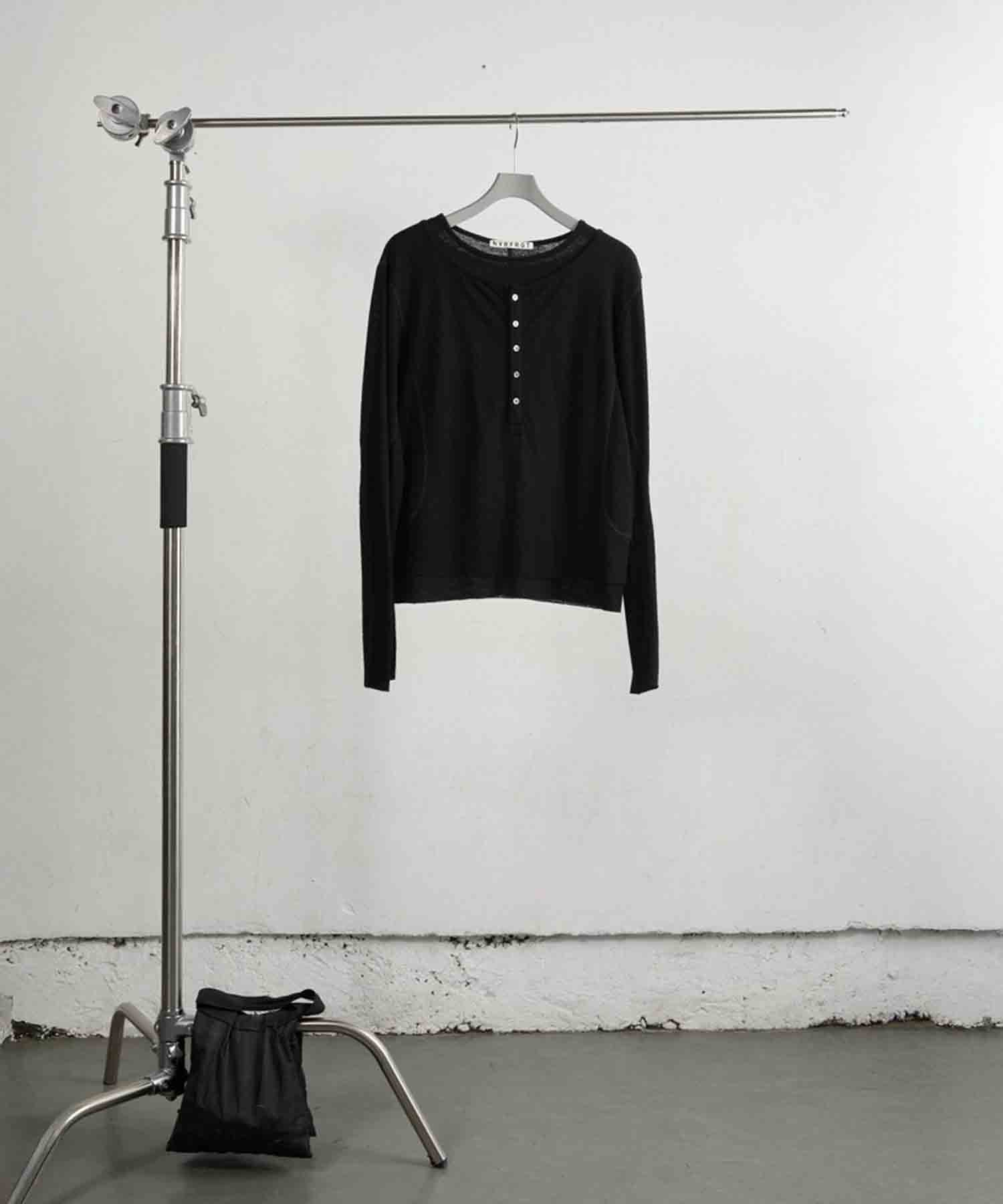 DOUBLE LAYERED LONG SLEEVE HENLEY T SHIRT