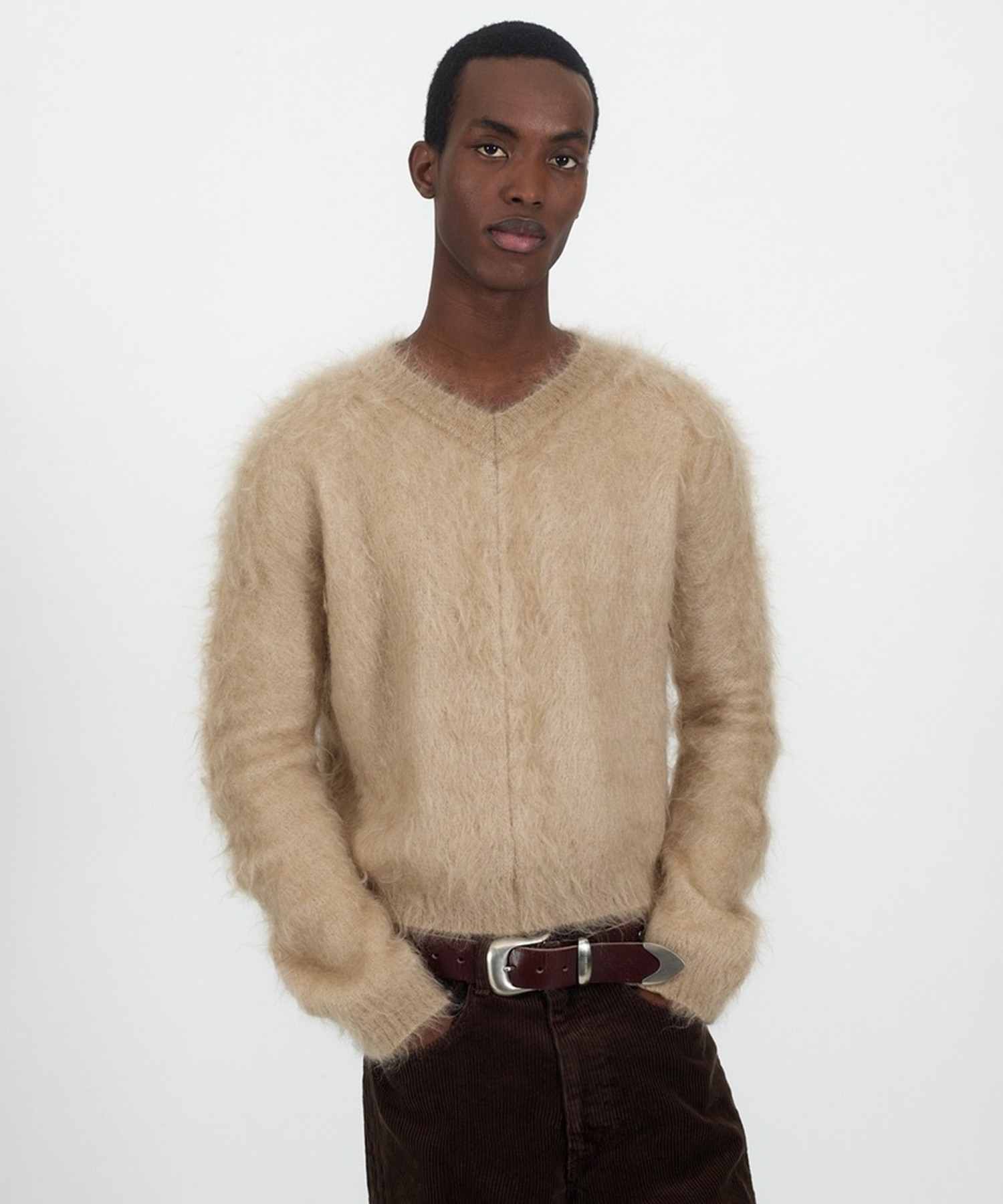 BRUSHED MOHAIR V-NECK SWEATER