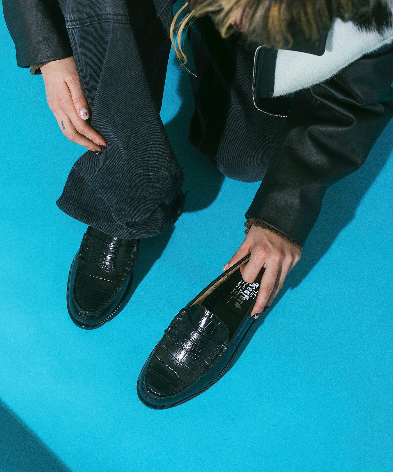 EMBOSSED LOAFERS BLACK CROCODILE COMBI