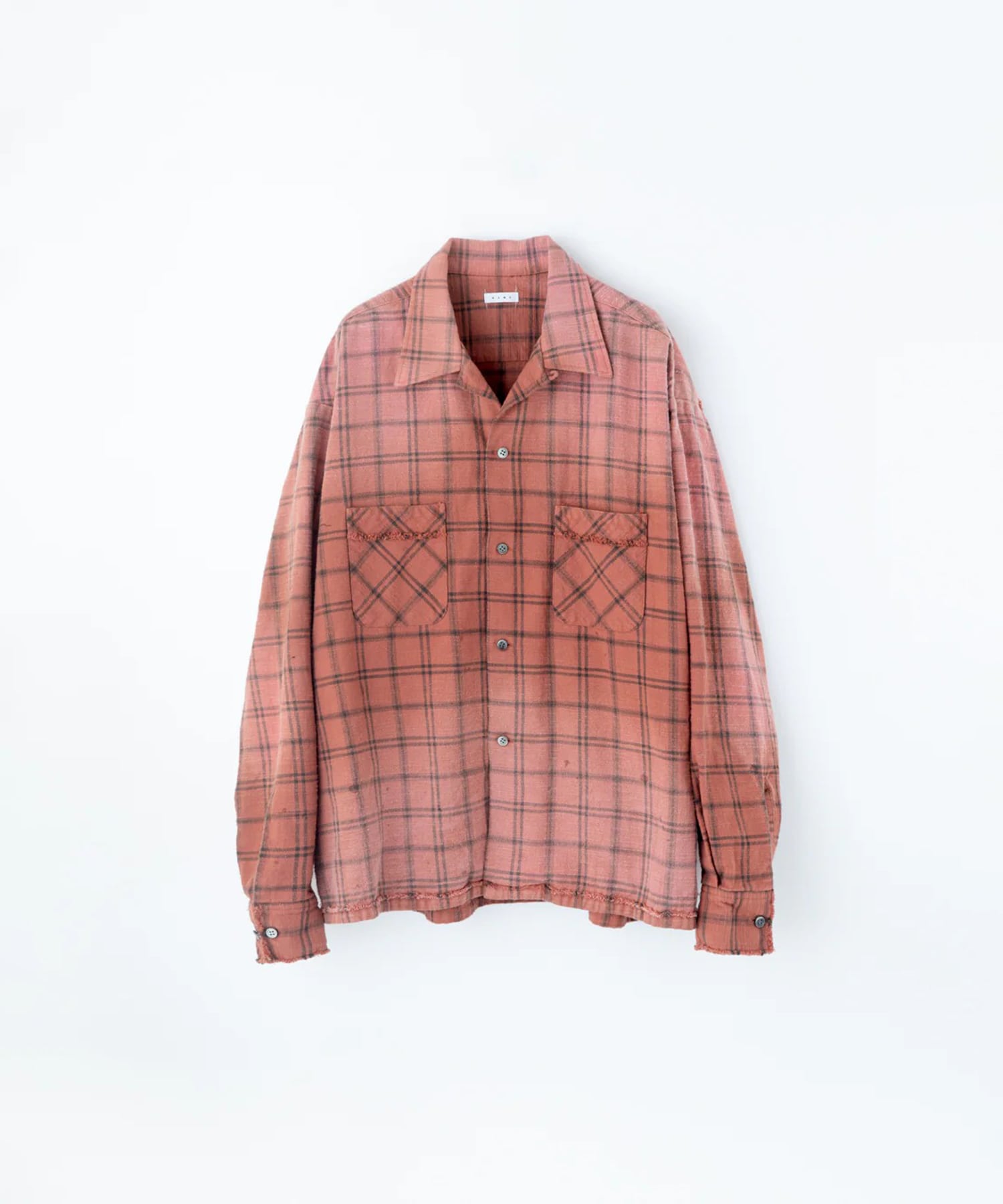 COTTON FLANNEL PLAID OPEN COLLAR SHIRT : DISTRESSED